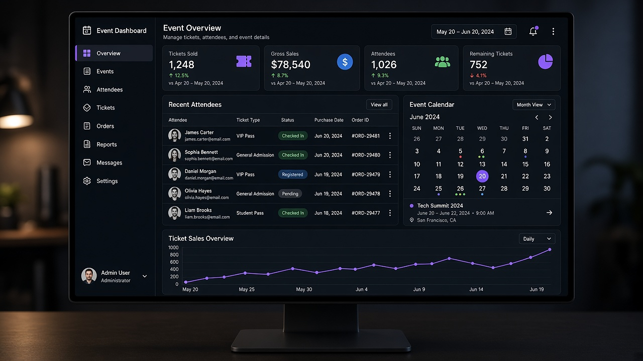Event management app admin panel dashboard