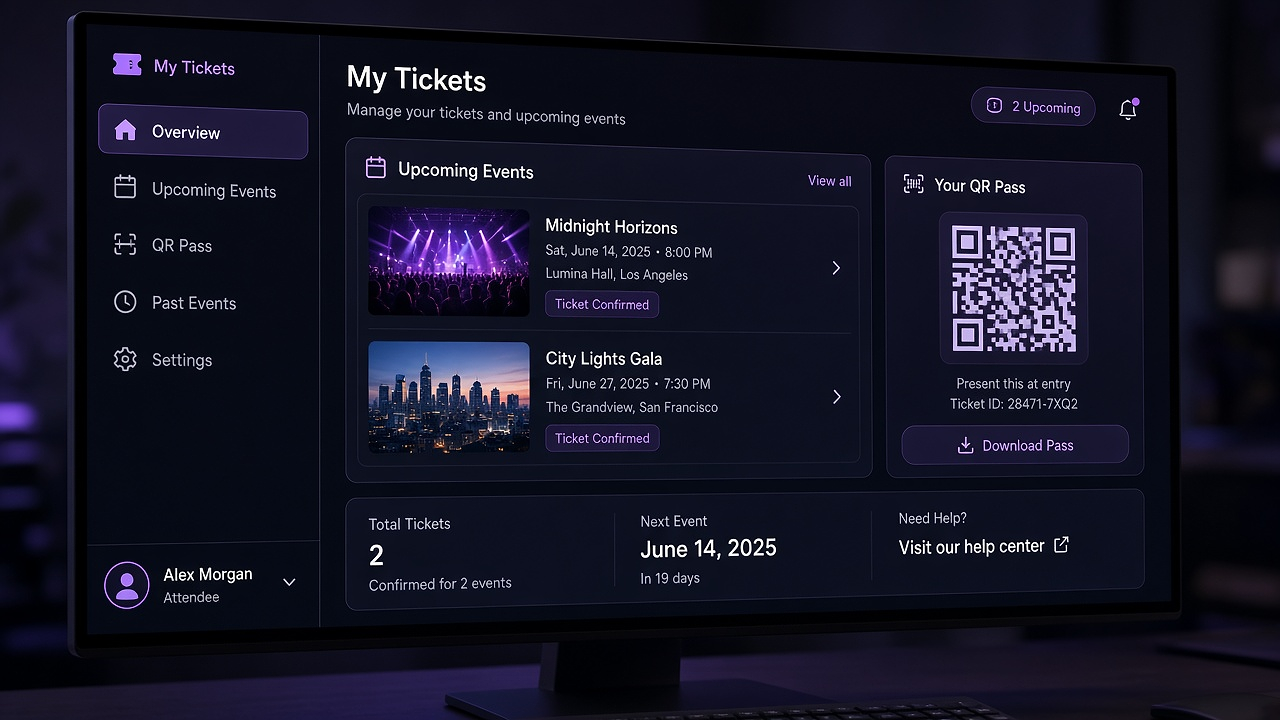 Event management app user panel features
