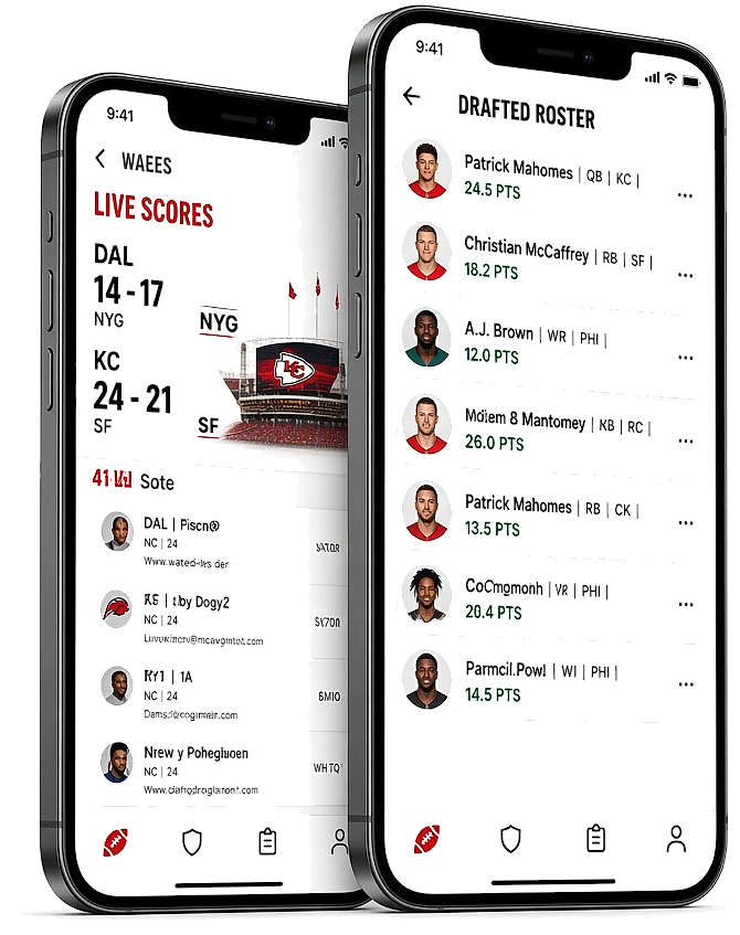 Fantasy sports dashboard with live scores, contests, and team creation