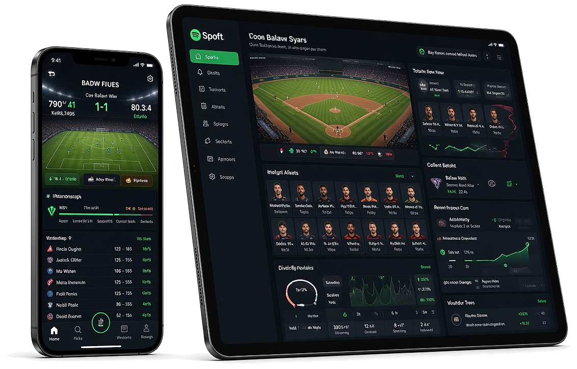 Laptop and phone showing fantasy sports contests and live scores