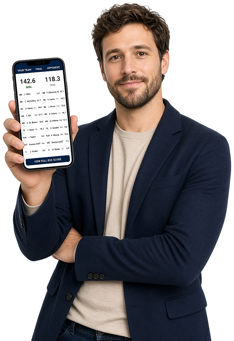 Person using a fantasy sports contest and live scoring app