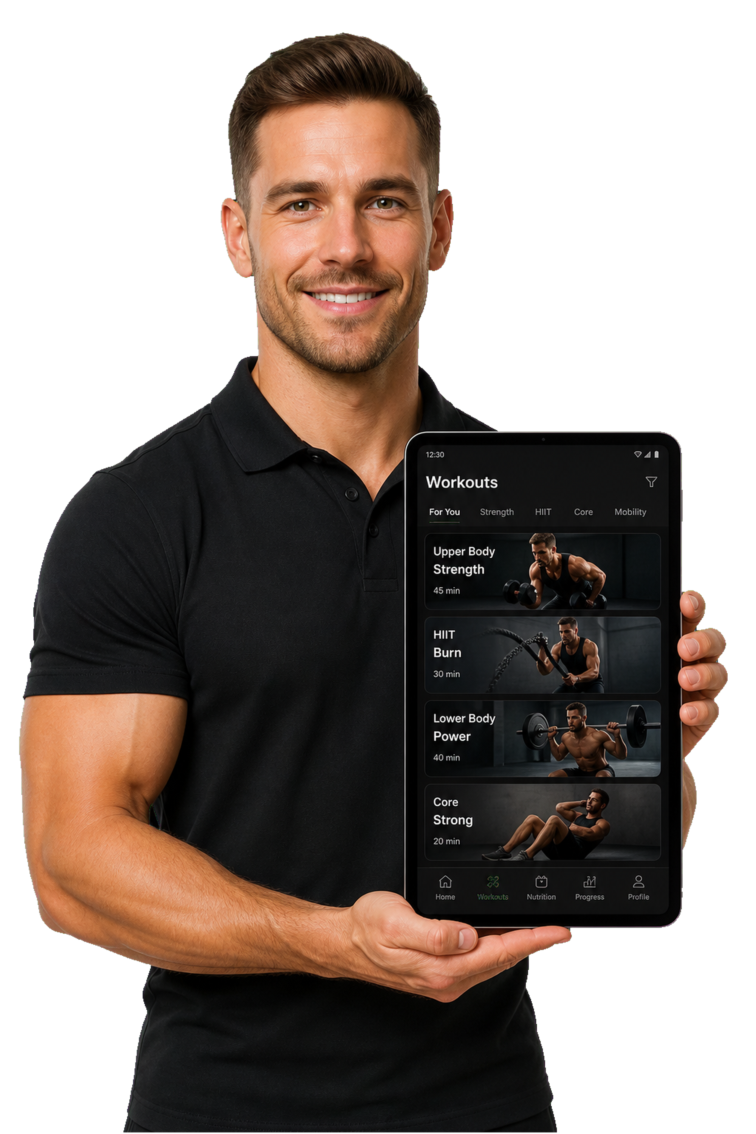 Fitness trainer with a workout tablet