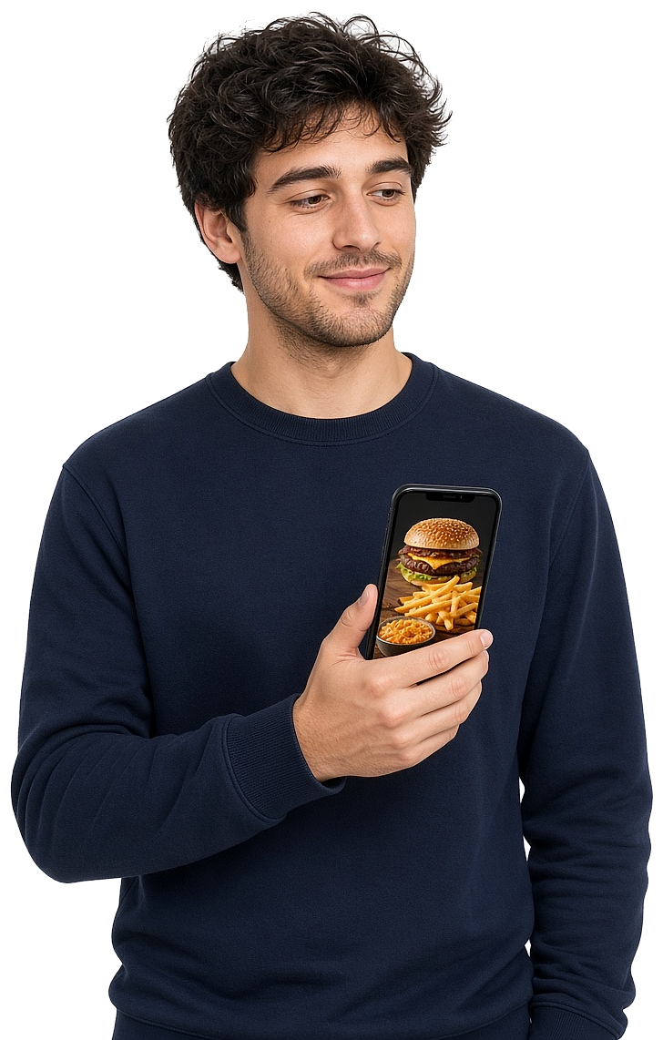 Person using a food delivery ordering and tracking app