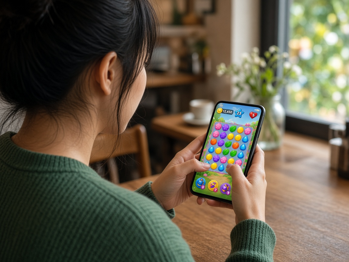Player enjoying a colorful mobile game on a smartphone