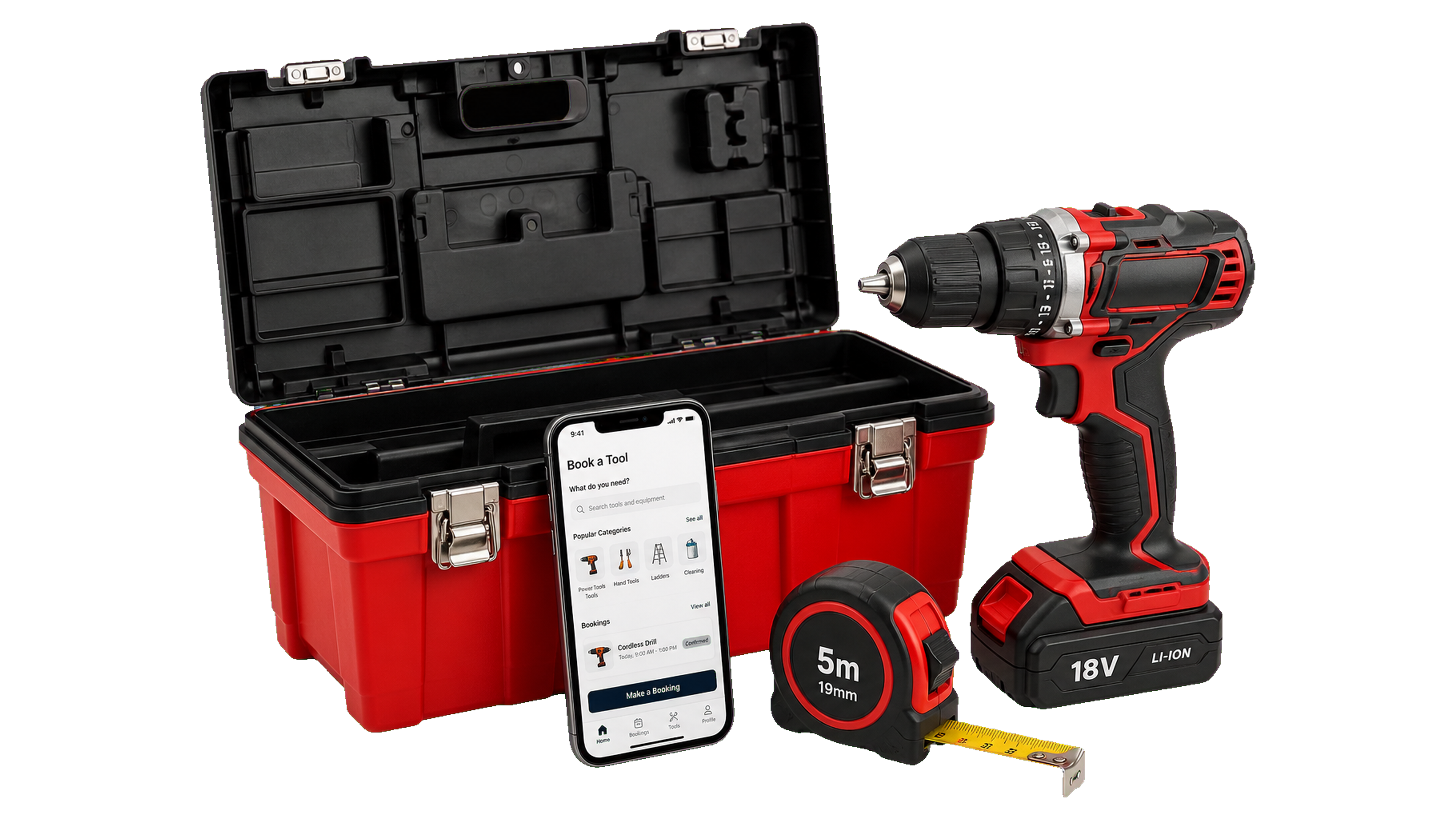 Handyman toolbox and power drill