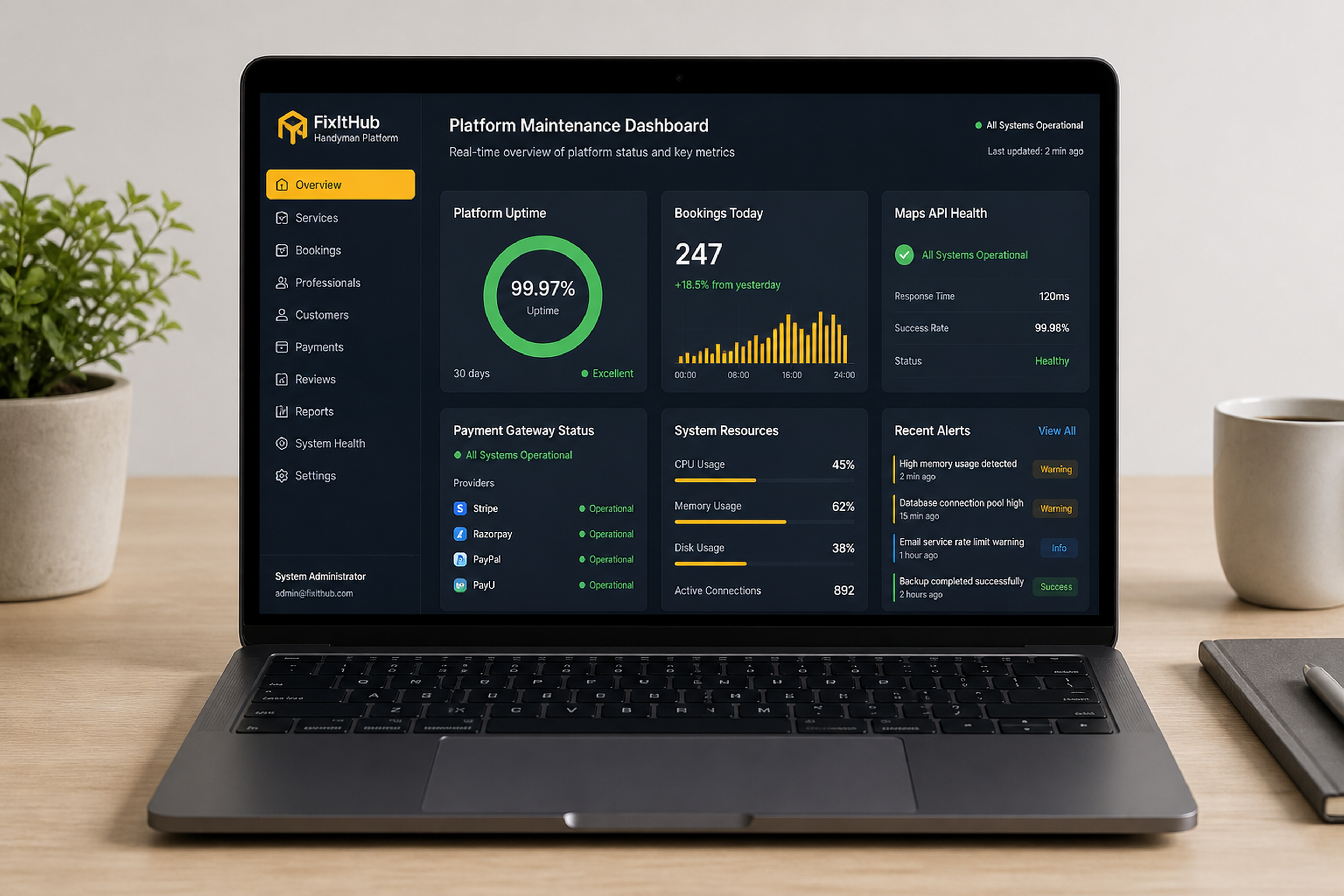 Handyman app operations and booking dashboard