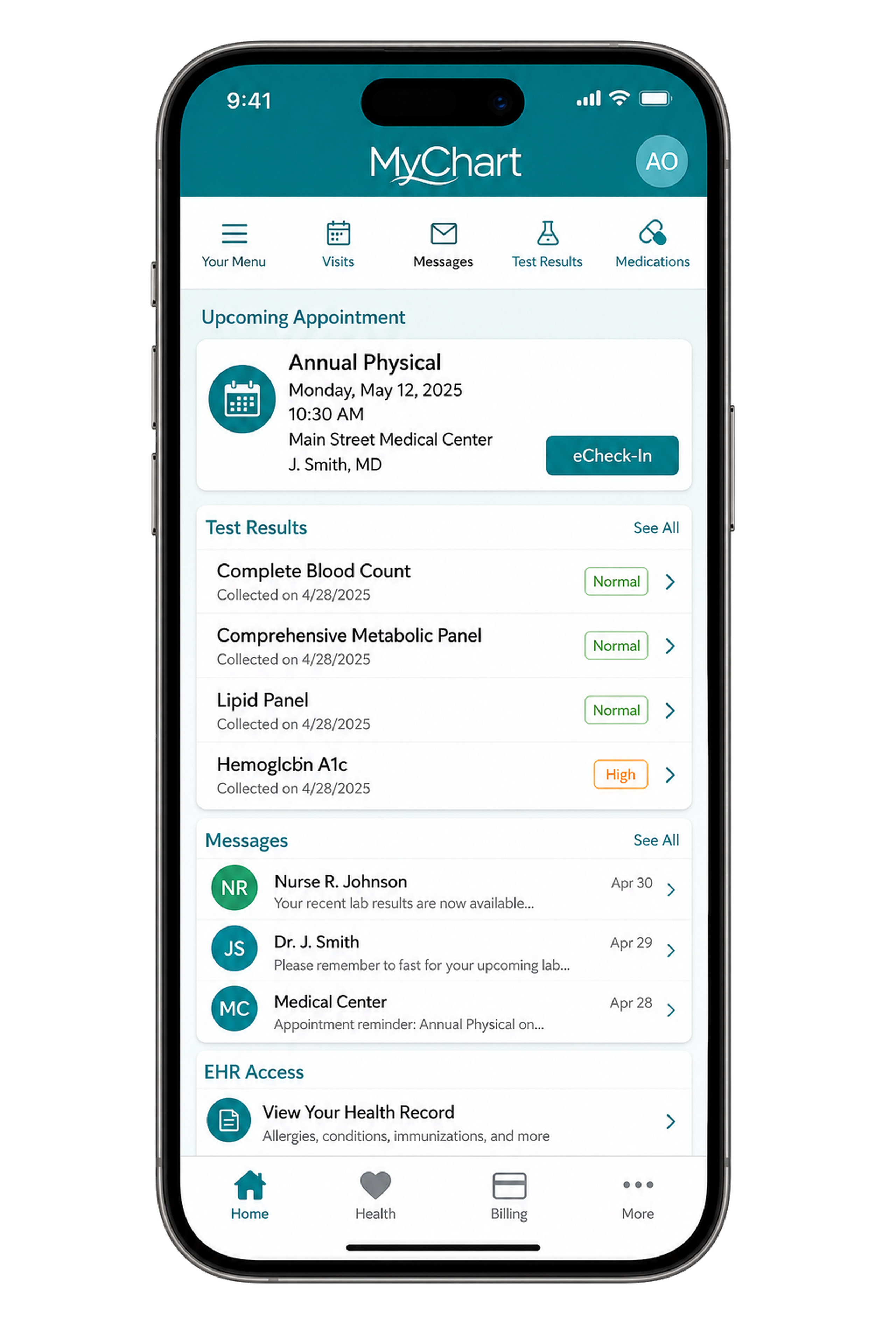 MyChart clone patient portal app