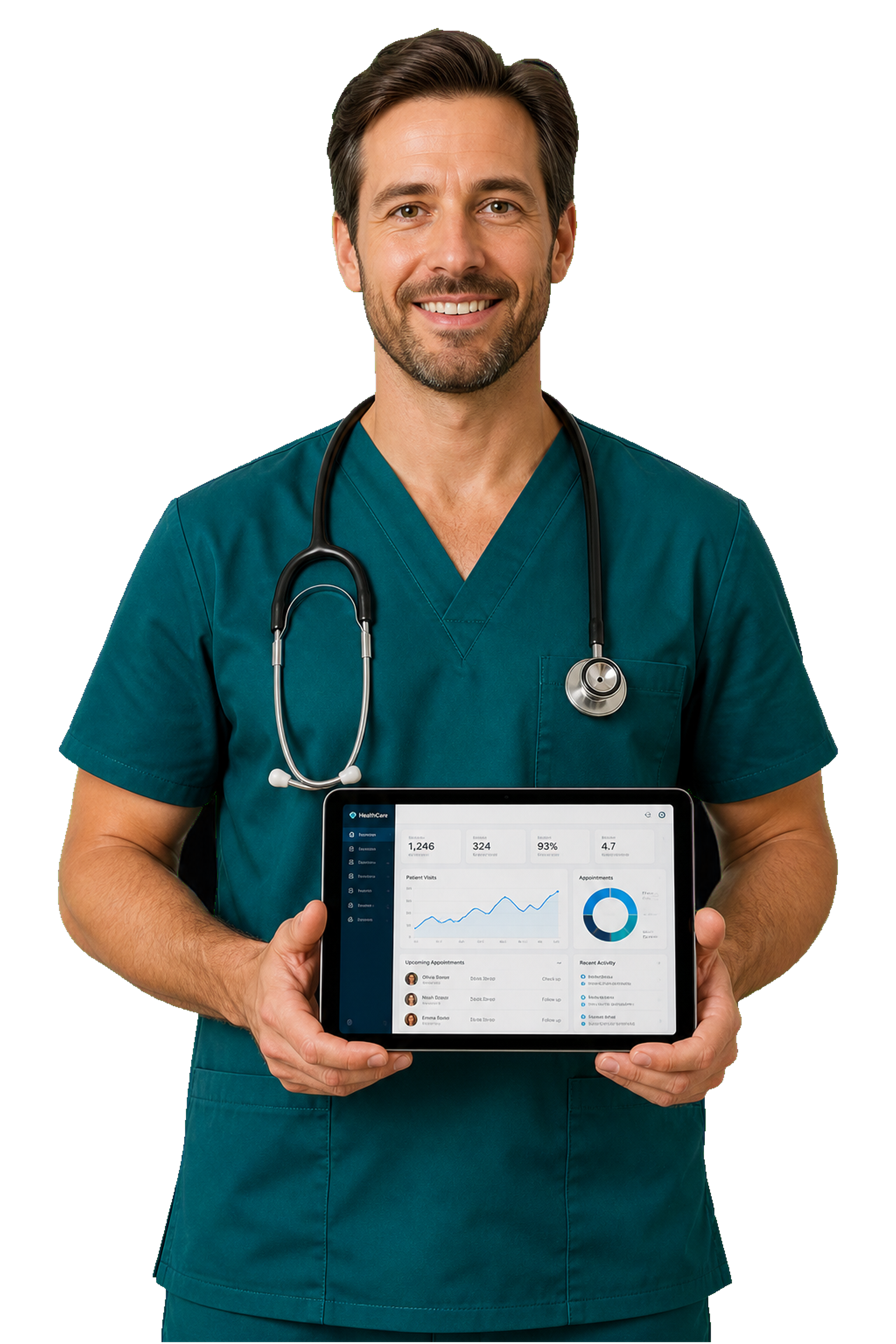 Doctor using a healthcare tablet app