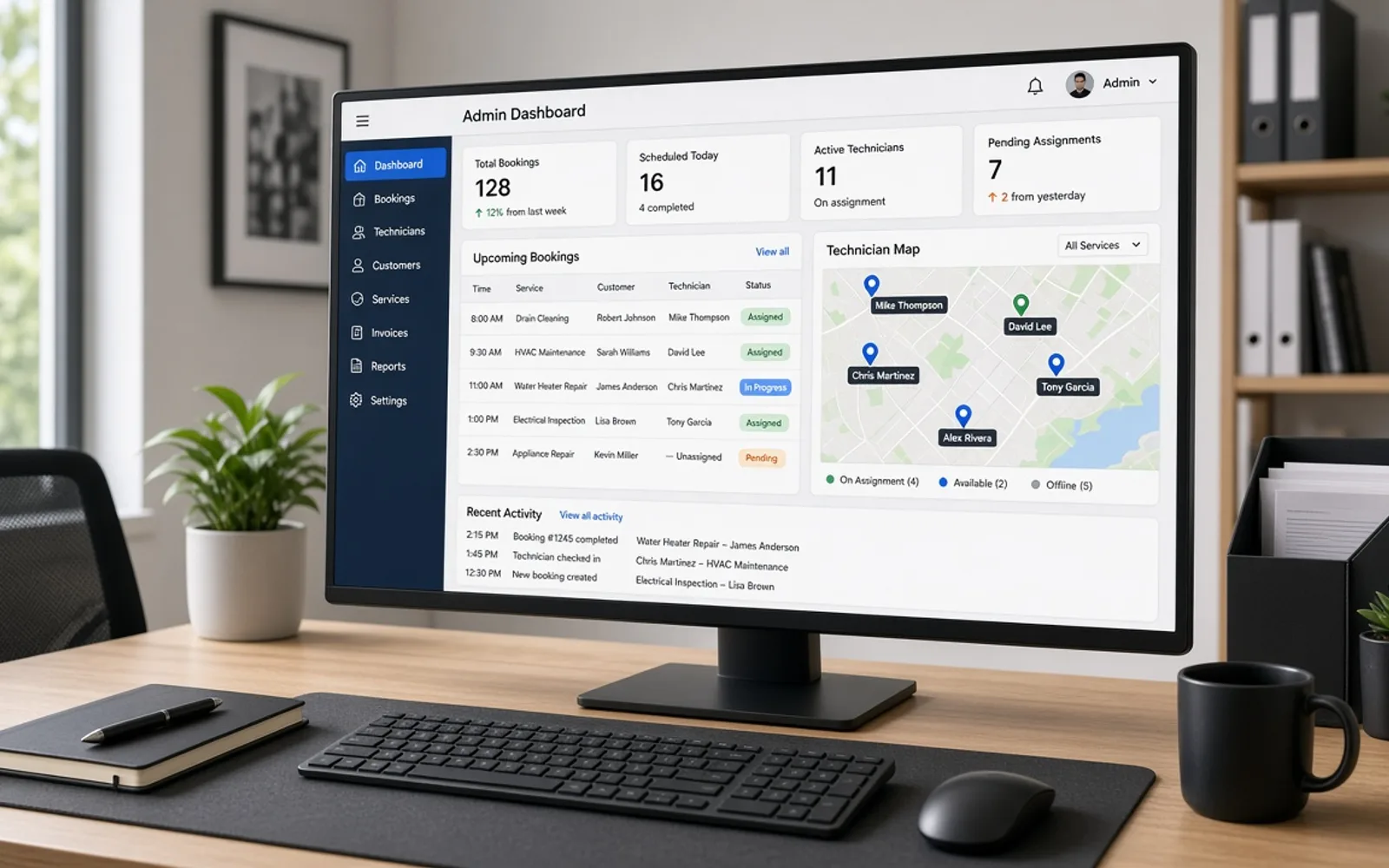 Home service admin panel booking app screens