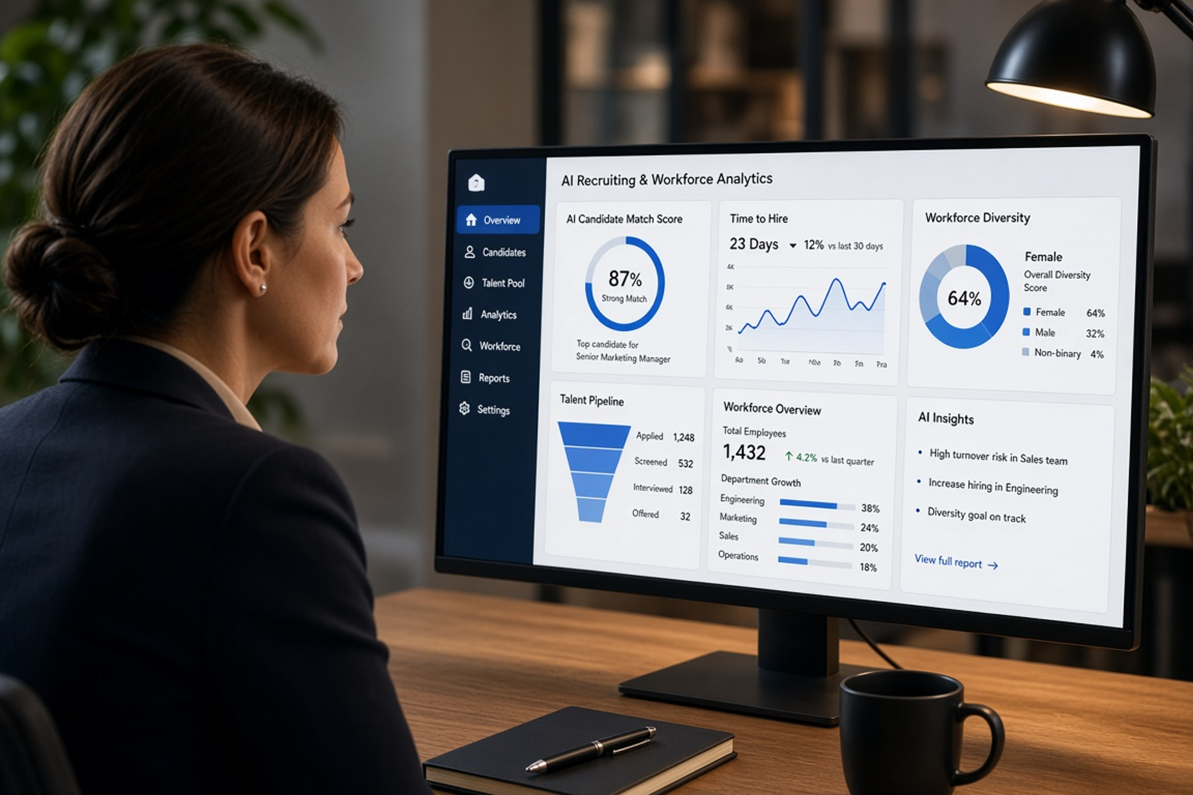 AI-powered HR recruiting and workforce analytics dashboard