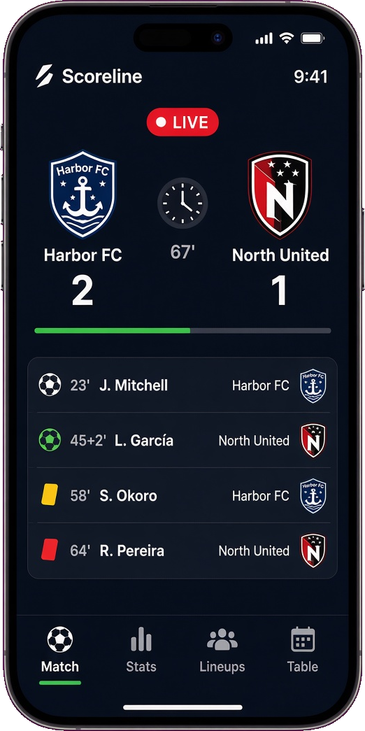 Live scoring mobile app interface