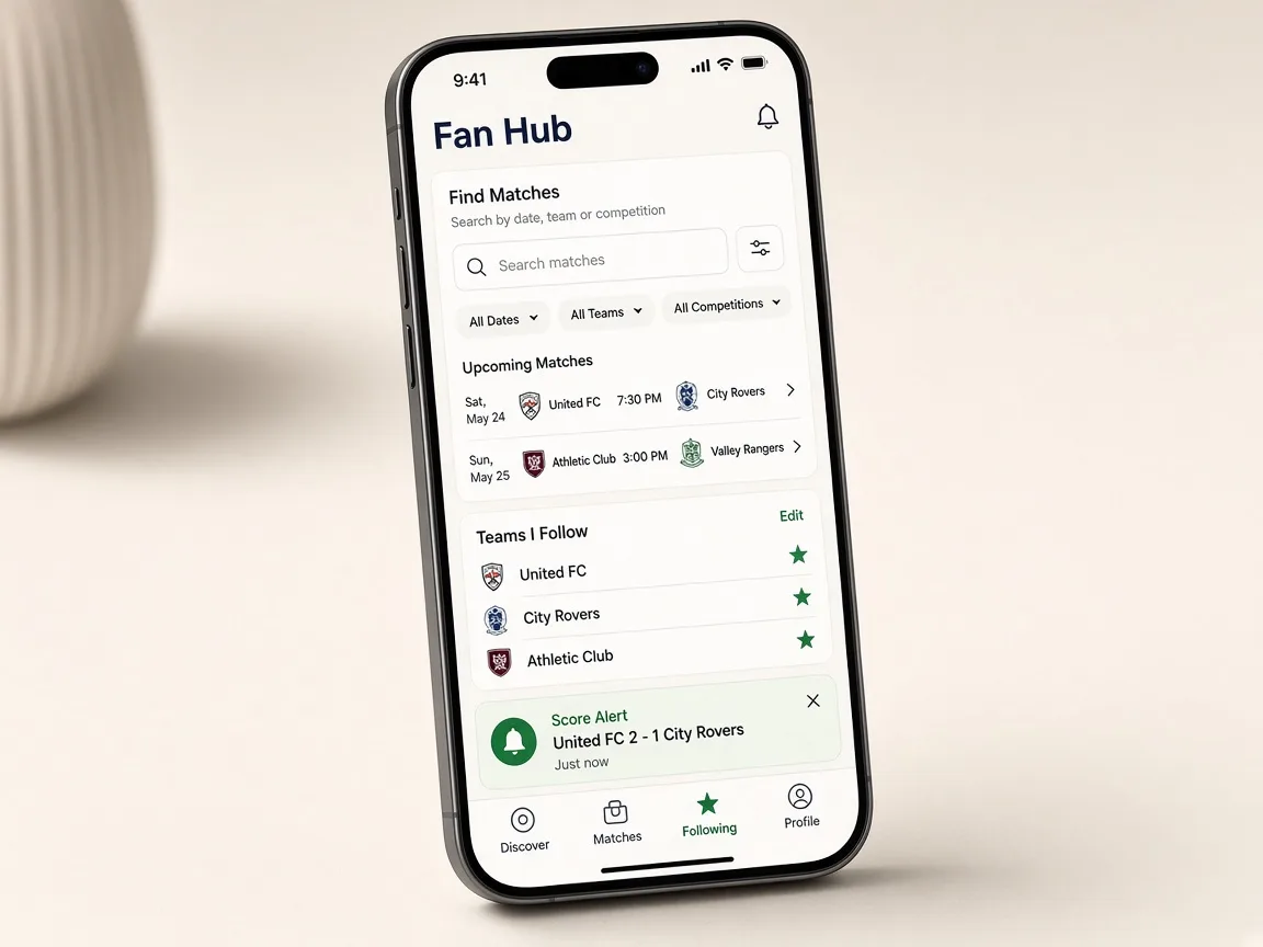 Live scoring fan app screens