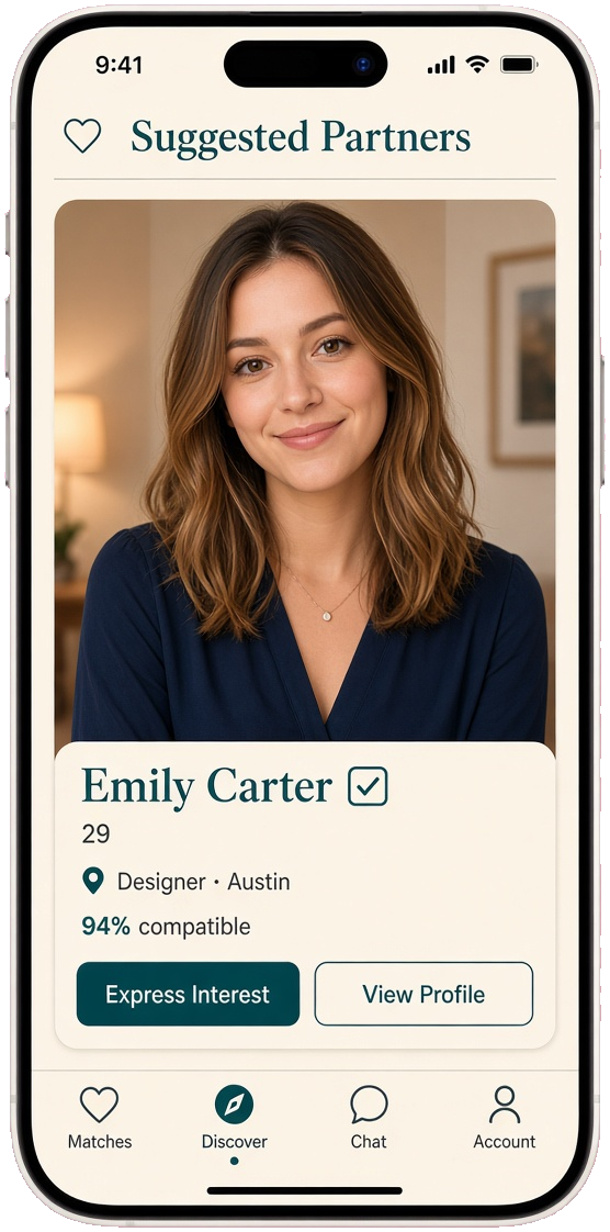 Matrimony app suggested partners screen