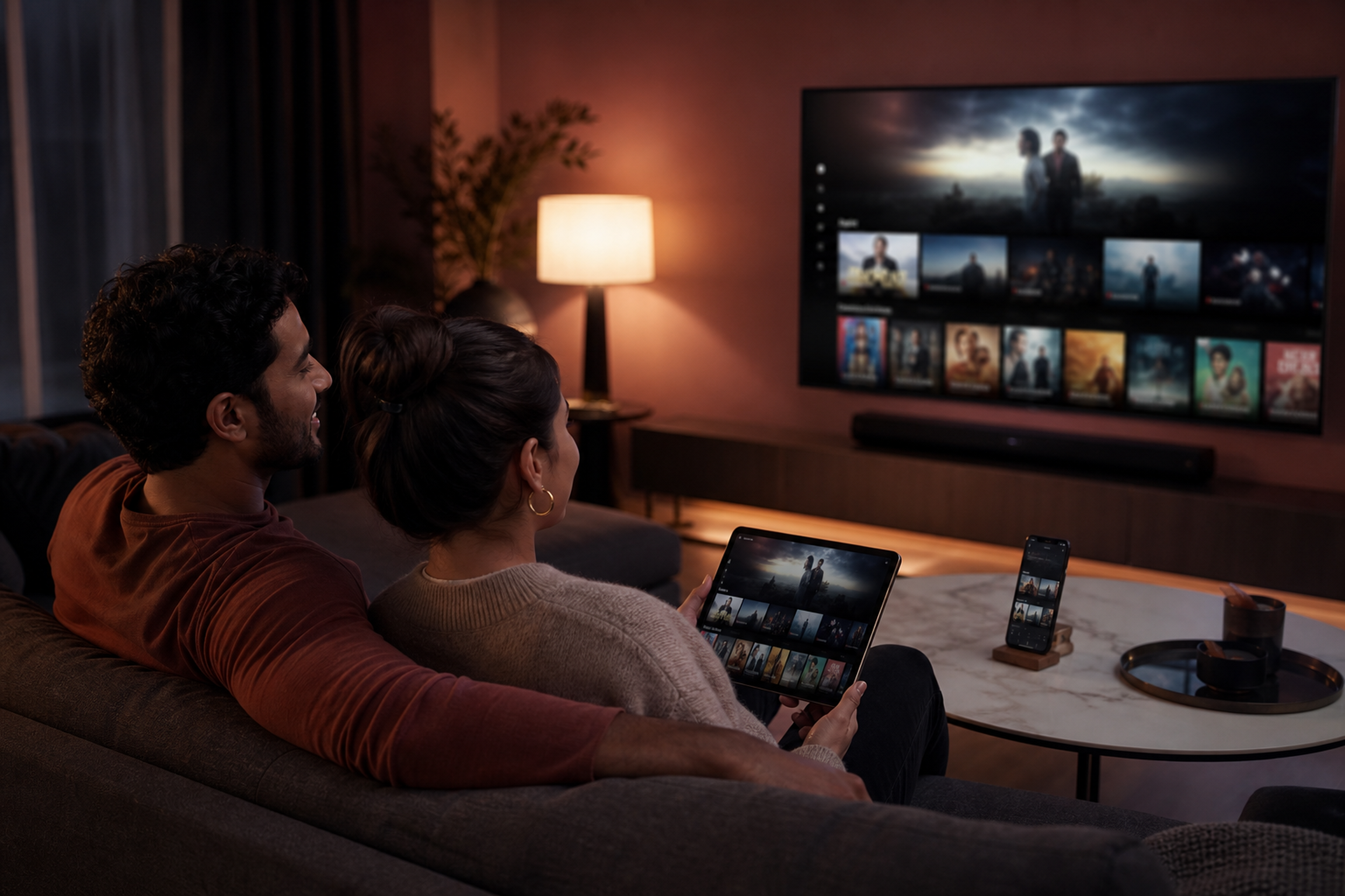 Viewers watching a streaming entertainment app across TV and mobile