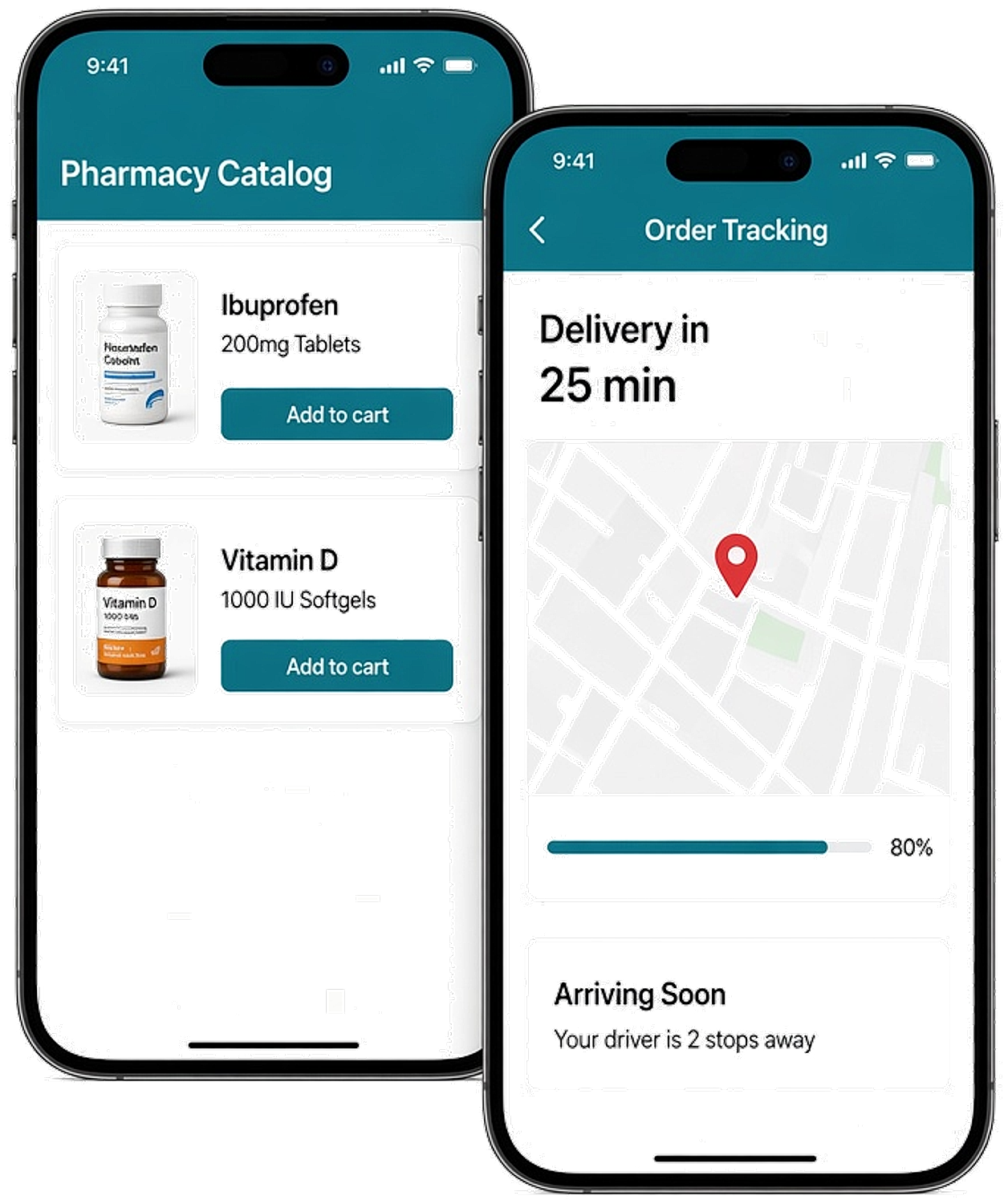 Medicine delivery app catalog and order tracking phones