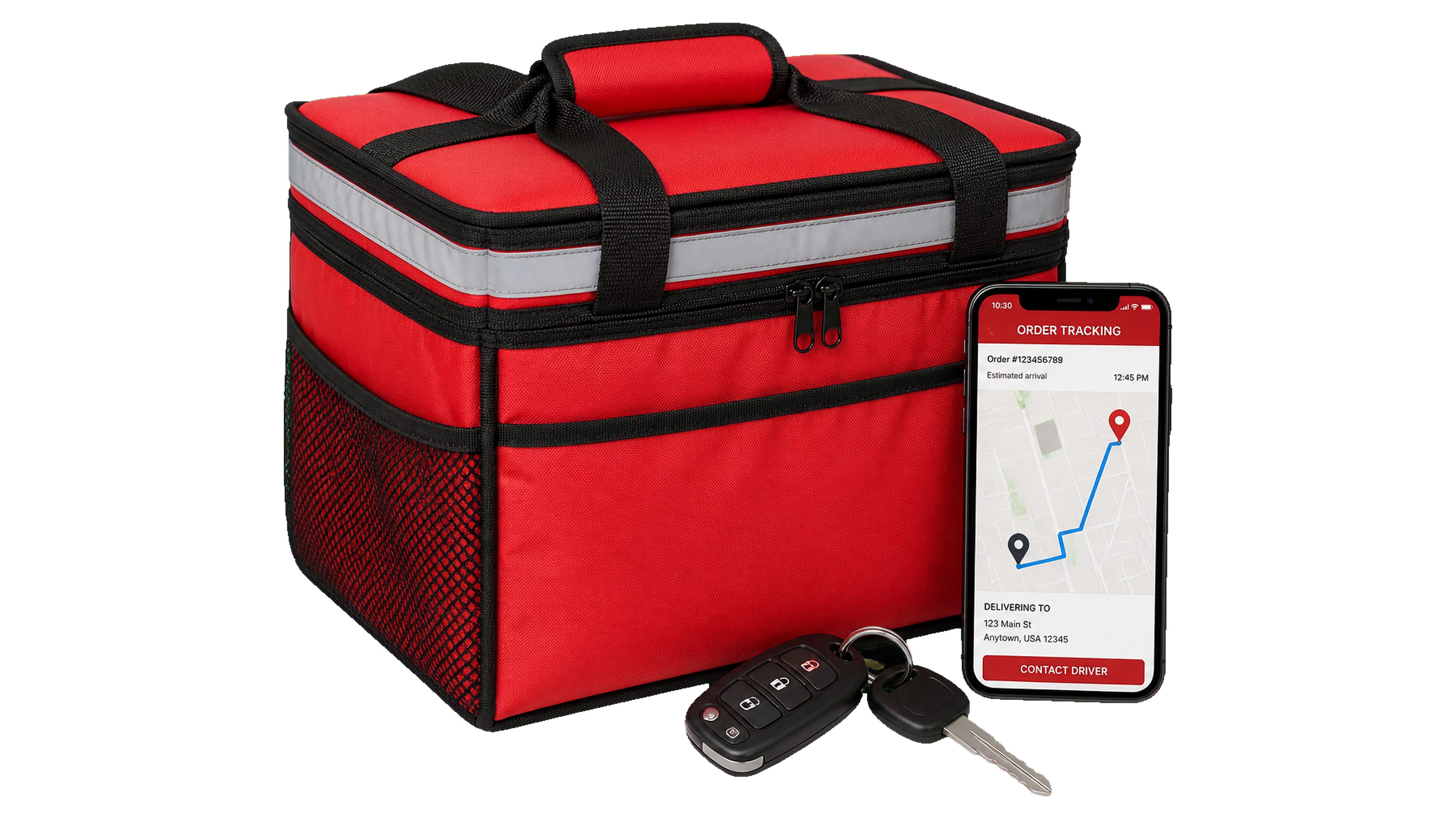 On-demand delivery bag and tracking phone