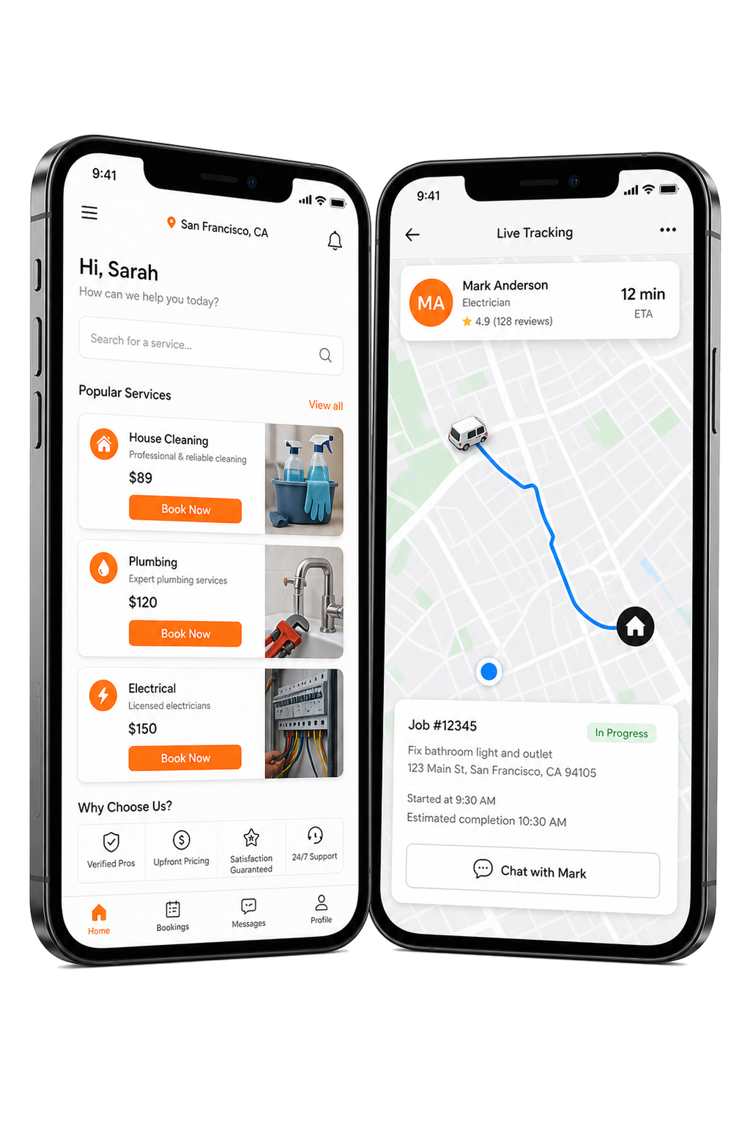 On-demand app screens for booking and live GPS tracking