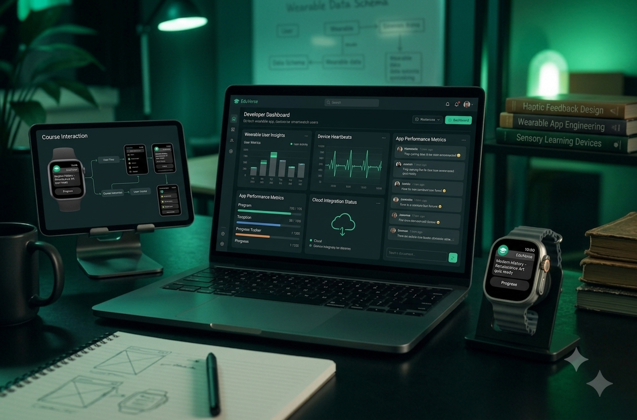 Education app dashboard showing courses, student progress, and LMS tools