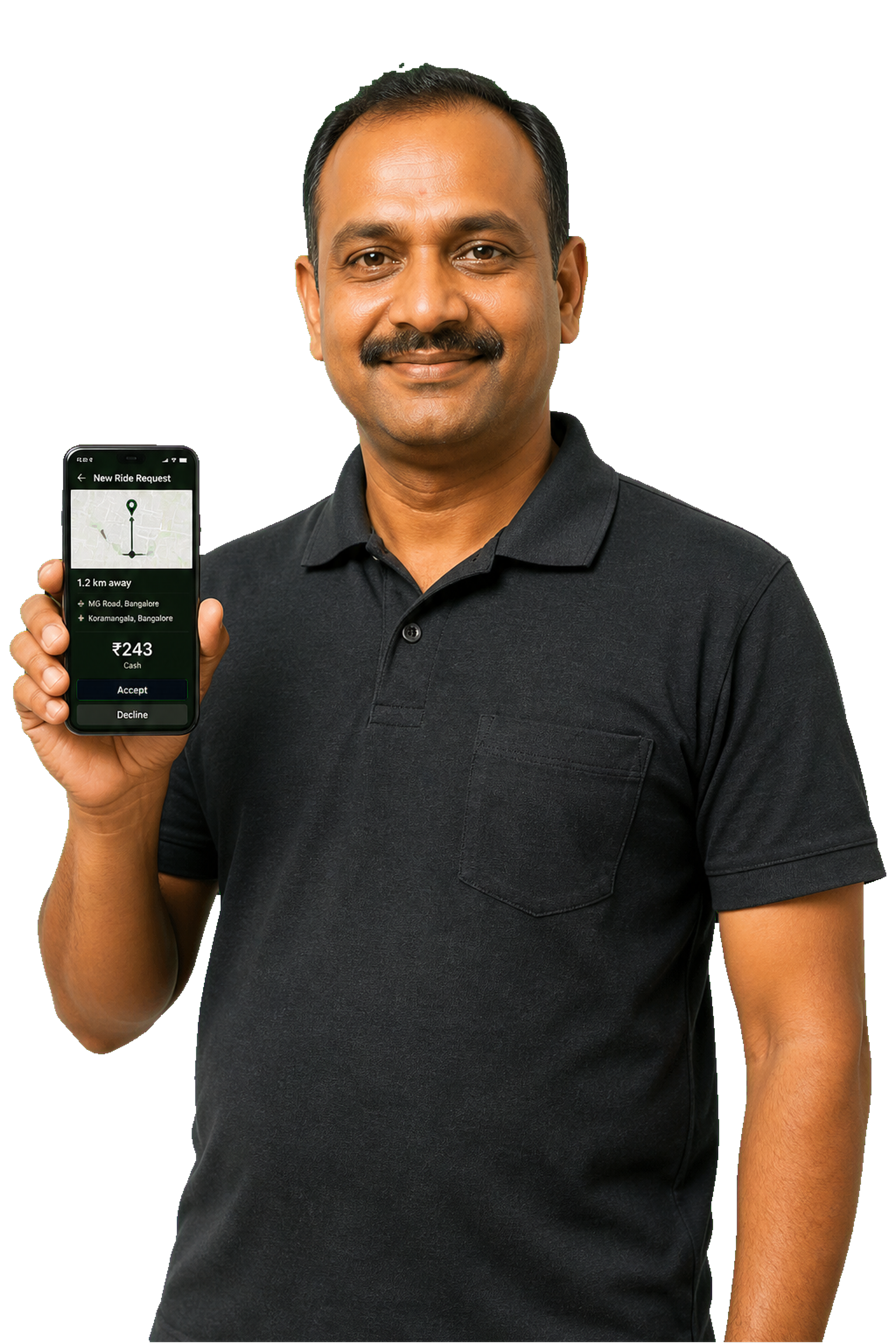 Taxi driver using a ride booking app