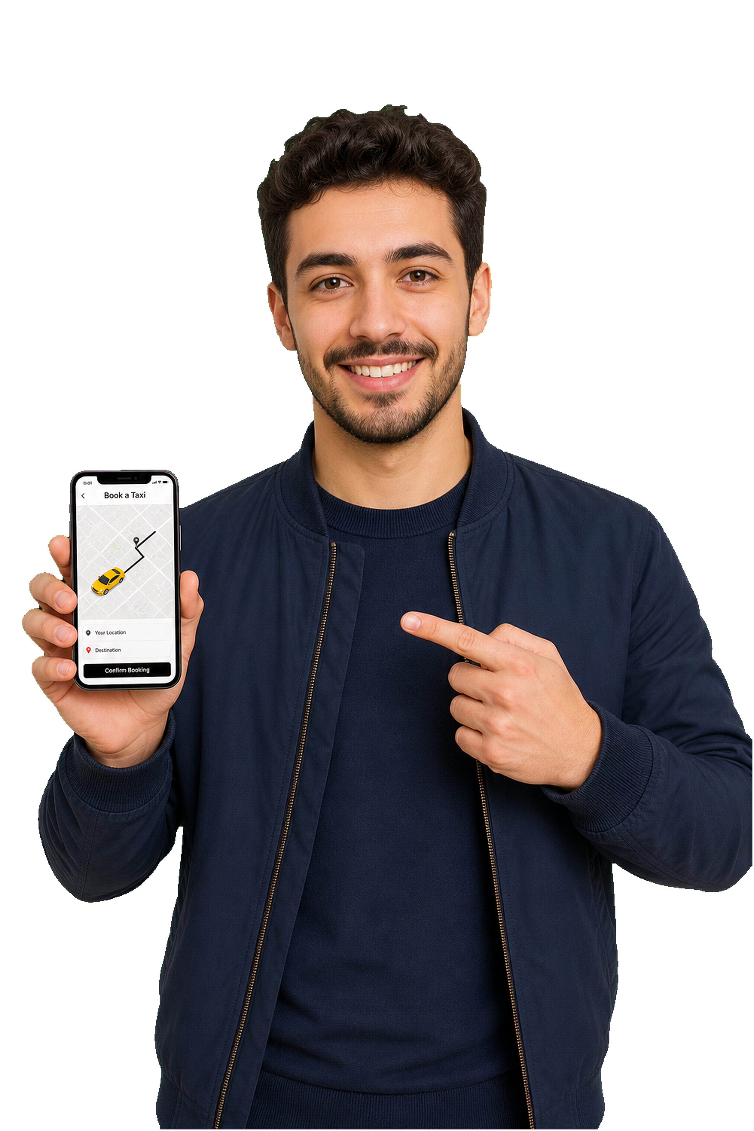 Rider booking a taxi on a smartphone