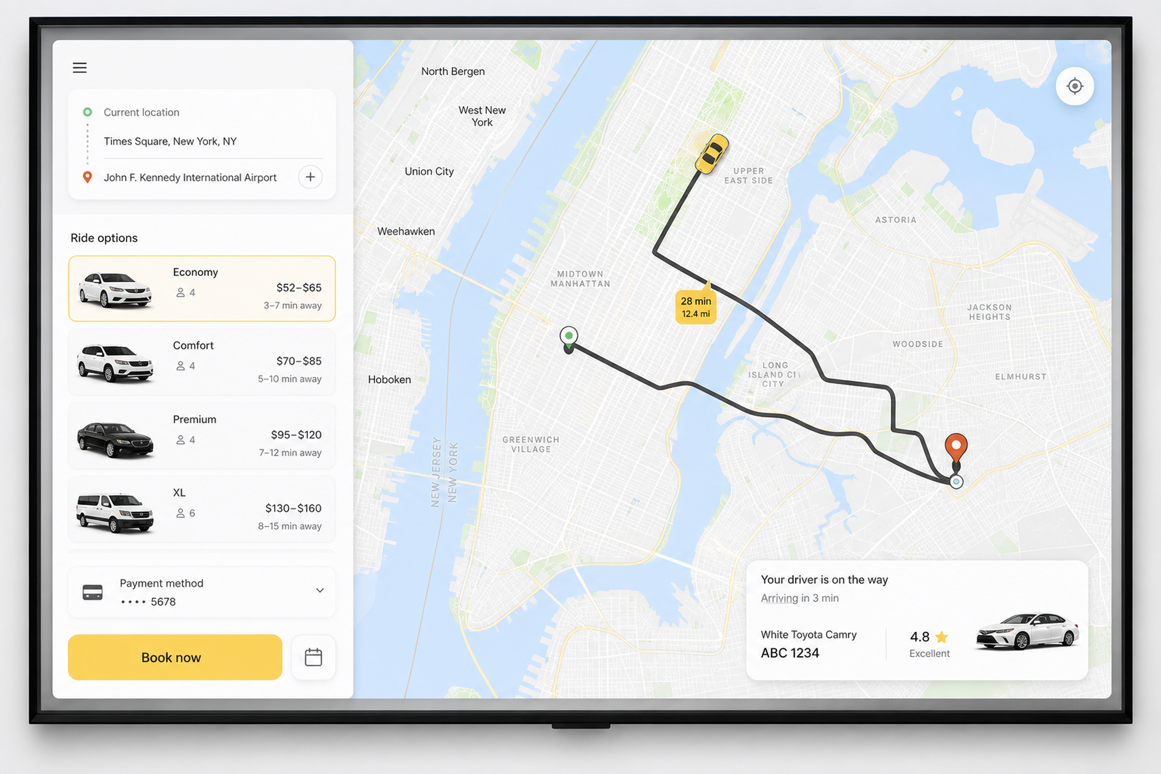 Taxi passenger app features