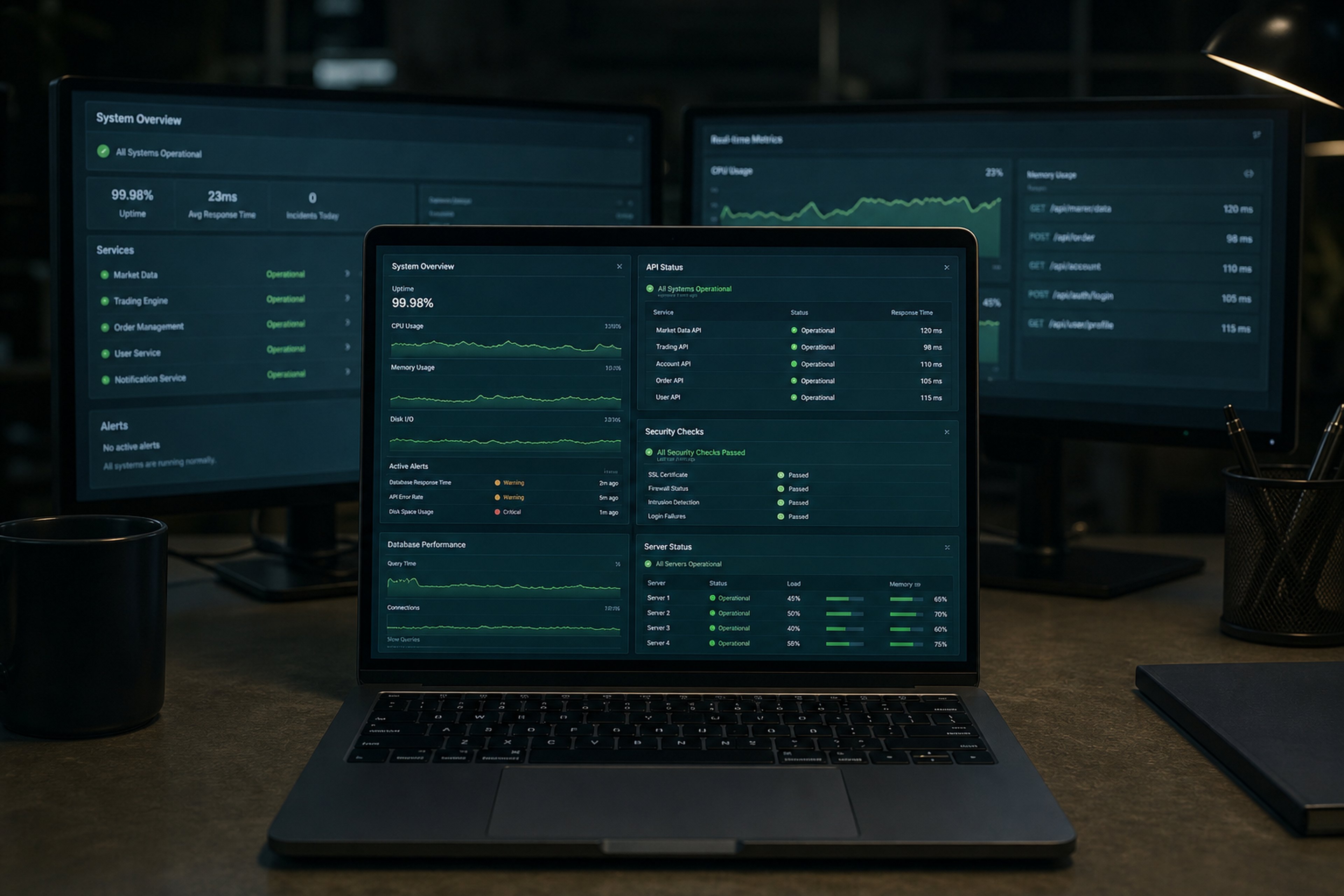 Stock trading app support, security checks, and API monitoring