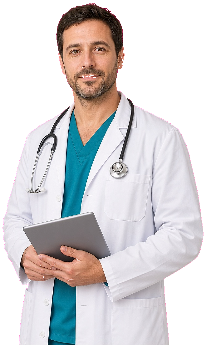 Veterinarian using a tablet for clinic software
