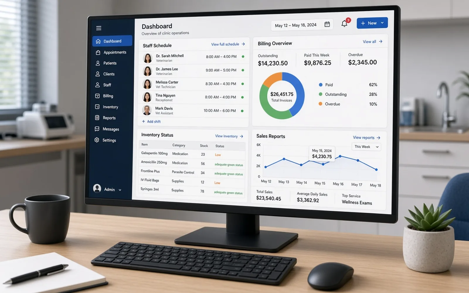 Veterinary admin panel features