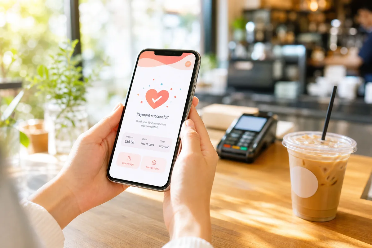 Smartphone showing a bright digital wallet payment confirmation