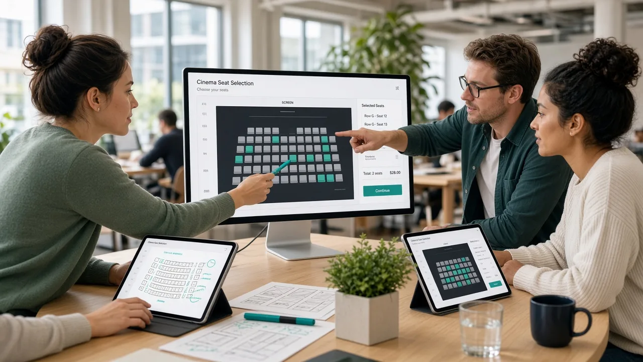 Product team designing an interactive cinema seat selection interface
