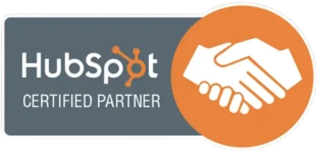 HubSpot certified partner logo featuring a handshake graphic.