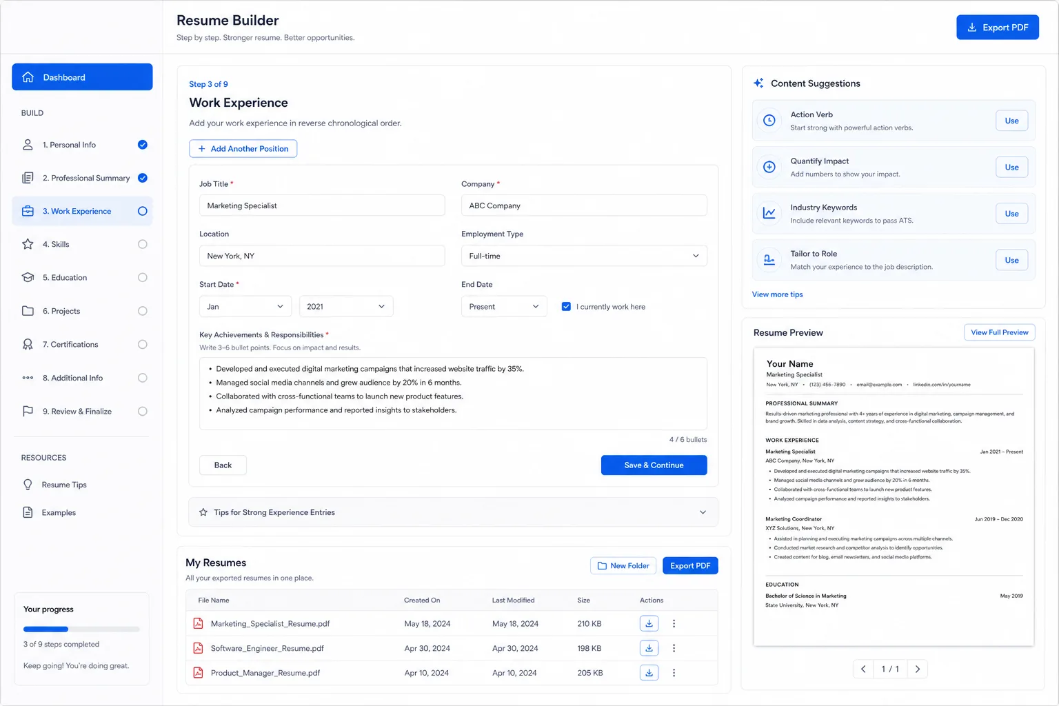 Apps Like Resume Genius inspired resume builder app preview