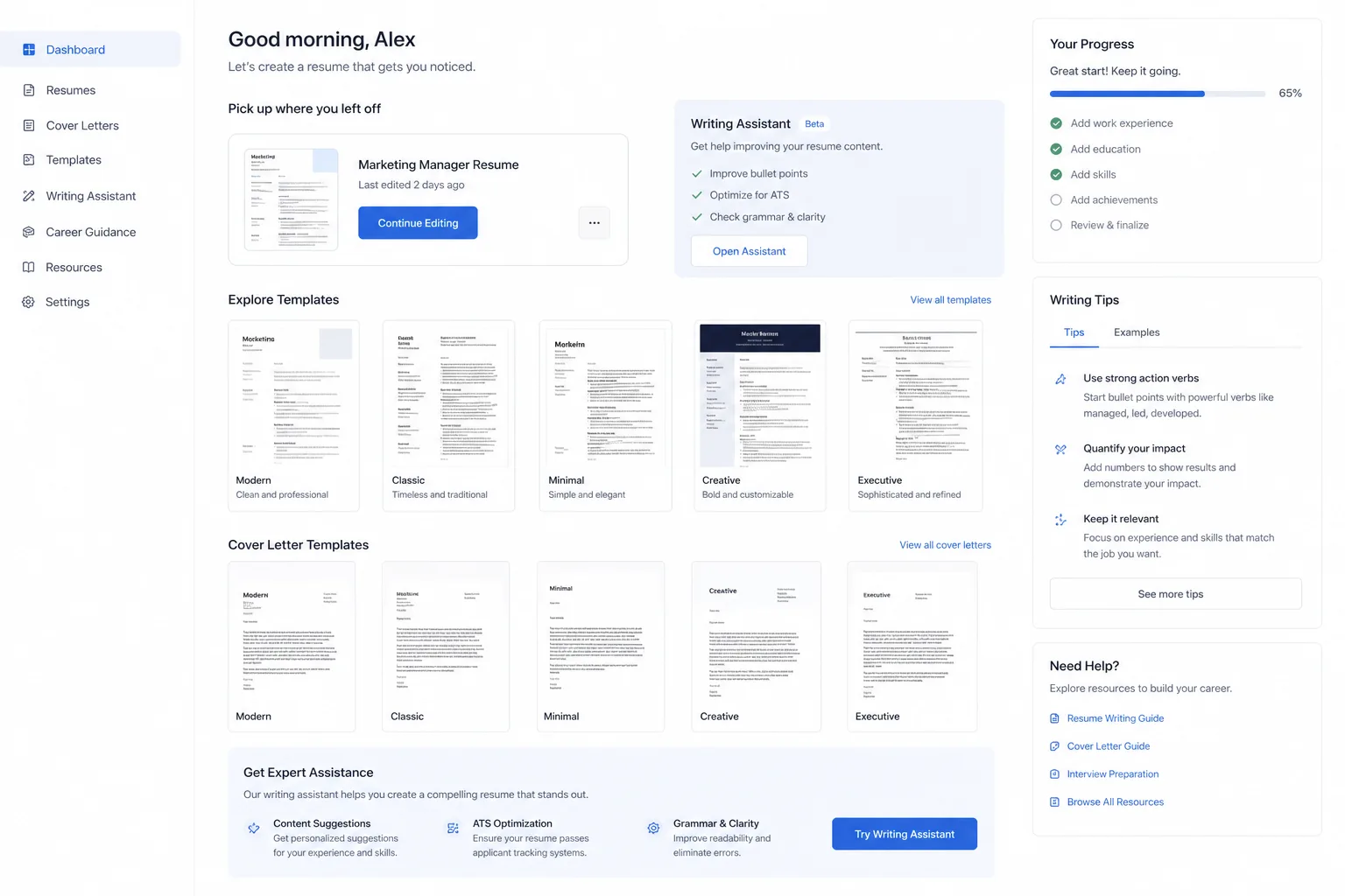 Apps Like Zety inspired resume builder app preview