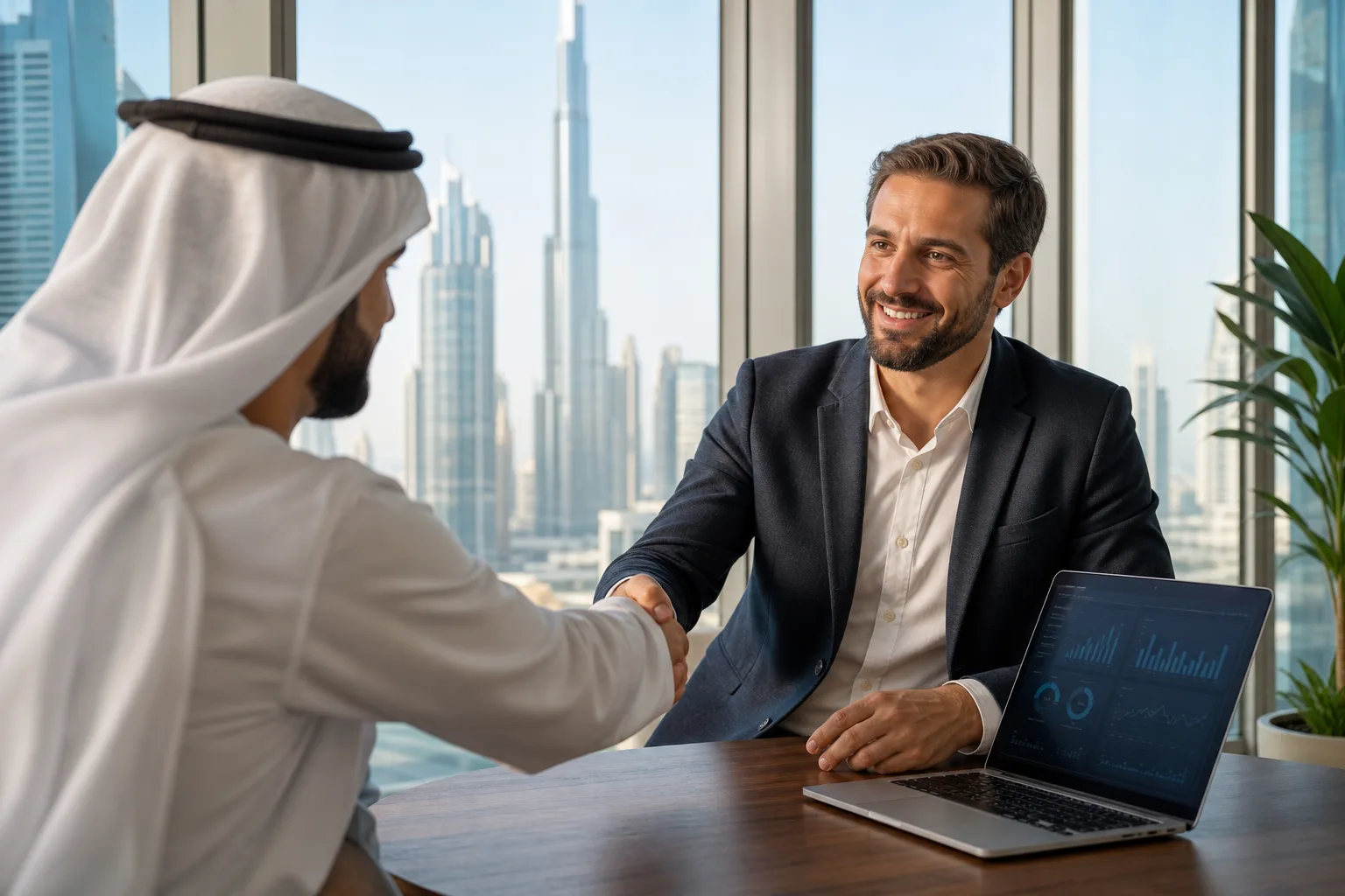 Business leaders partnering with a custom software development company in Dubai