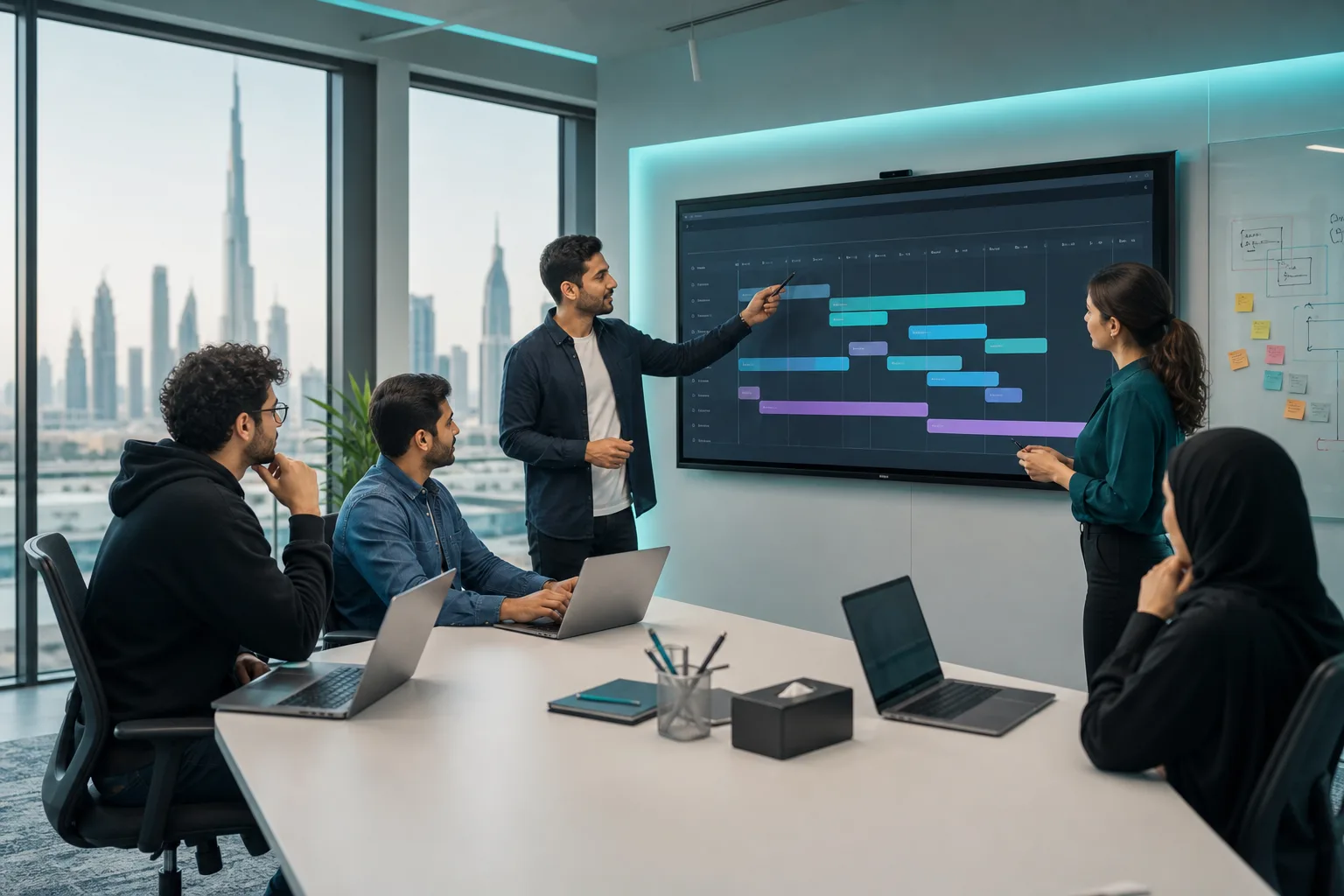 Dedicated developers collaborating on a custom software project in Dubai