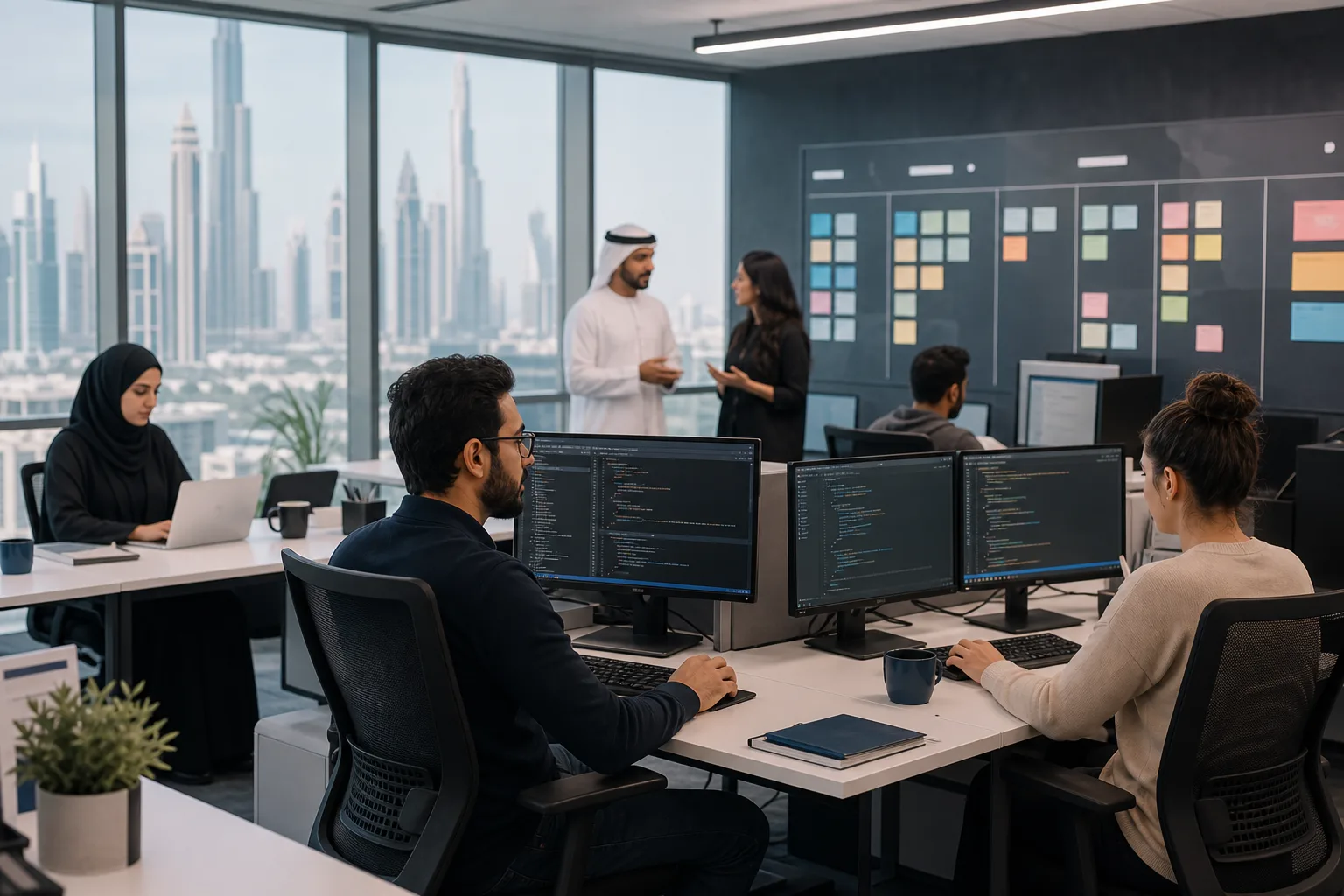 Dedicated software development team working together at Techanic Infotech Dubai office