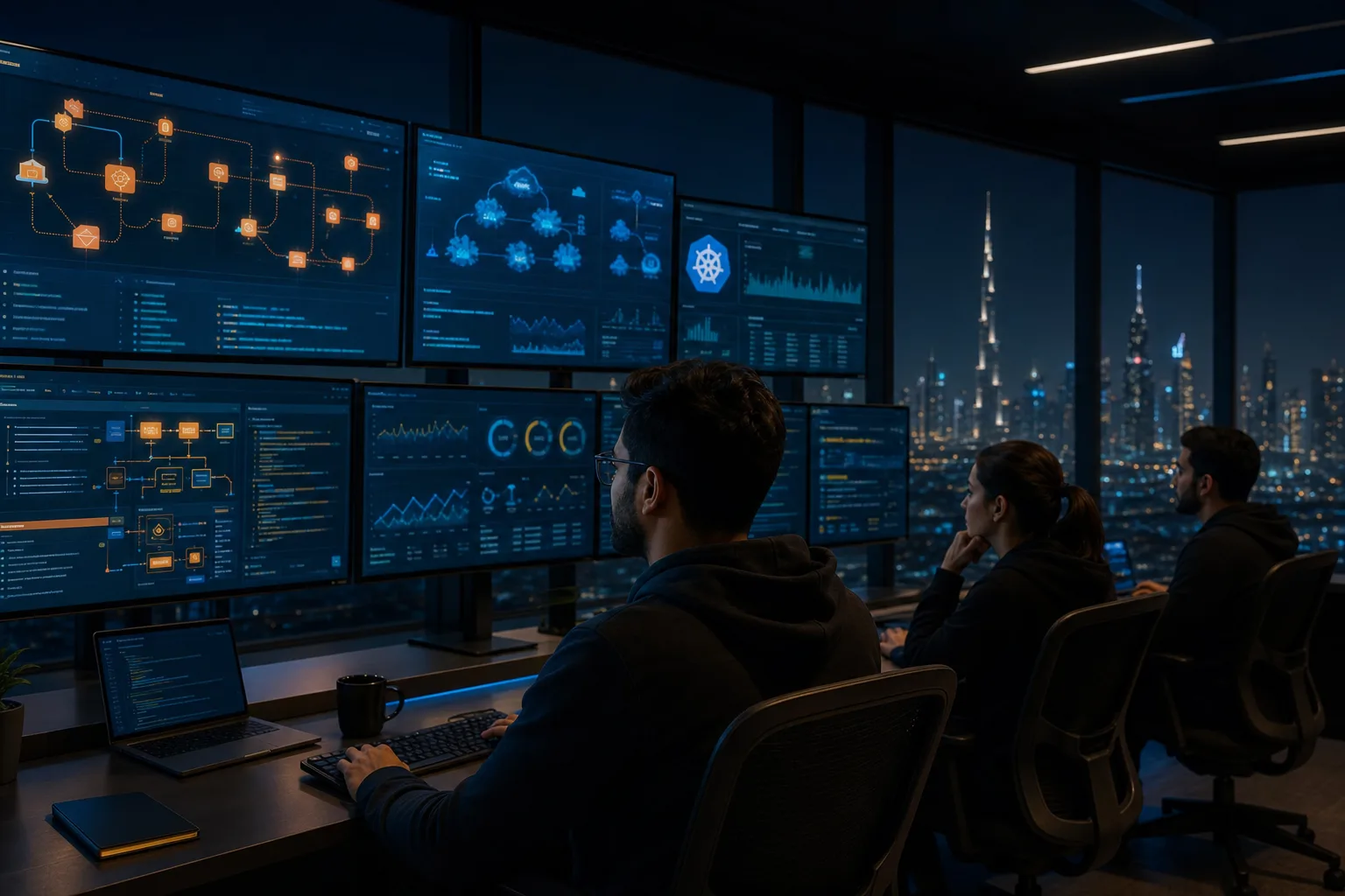 DevOps engineers managing Kubernetes clusters and cloud infrastructure in Dubai