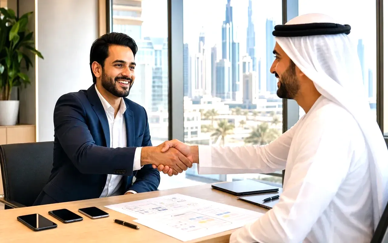 Business team discussing hiring dedicated mobile app developers in Dubai