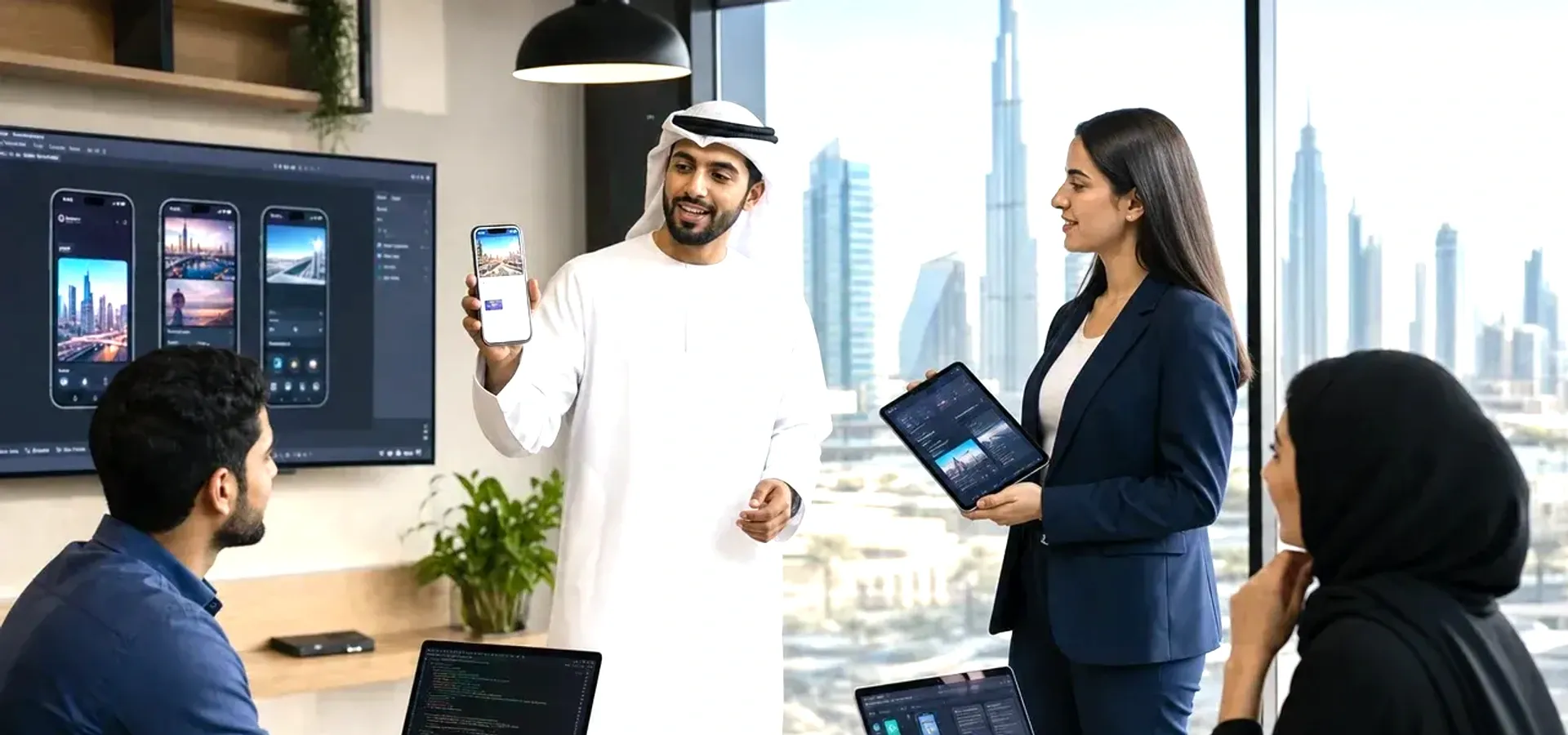 Dedicated mobile app developers collaborating with a Dubai startup team