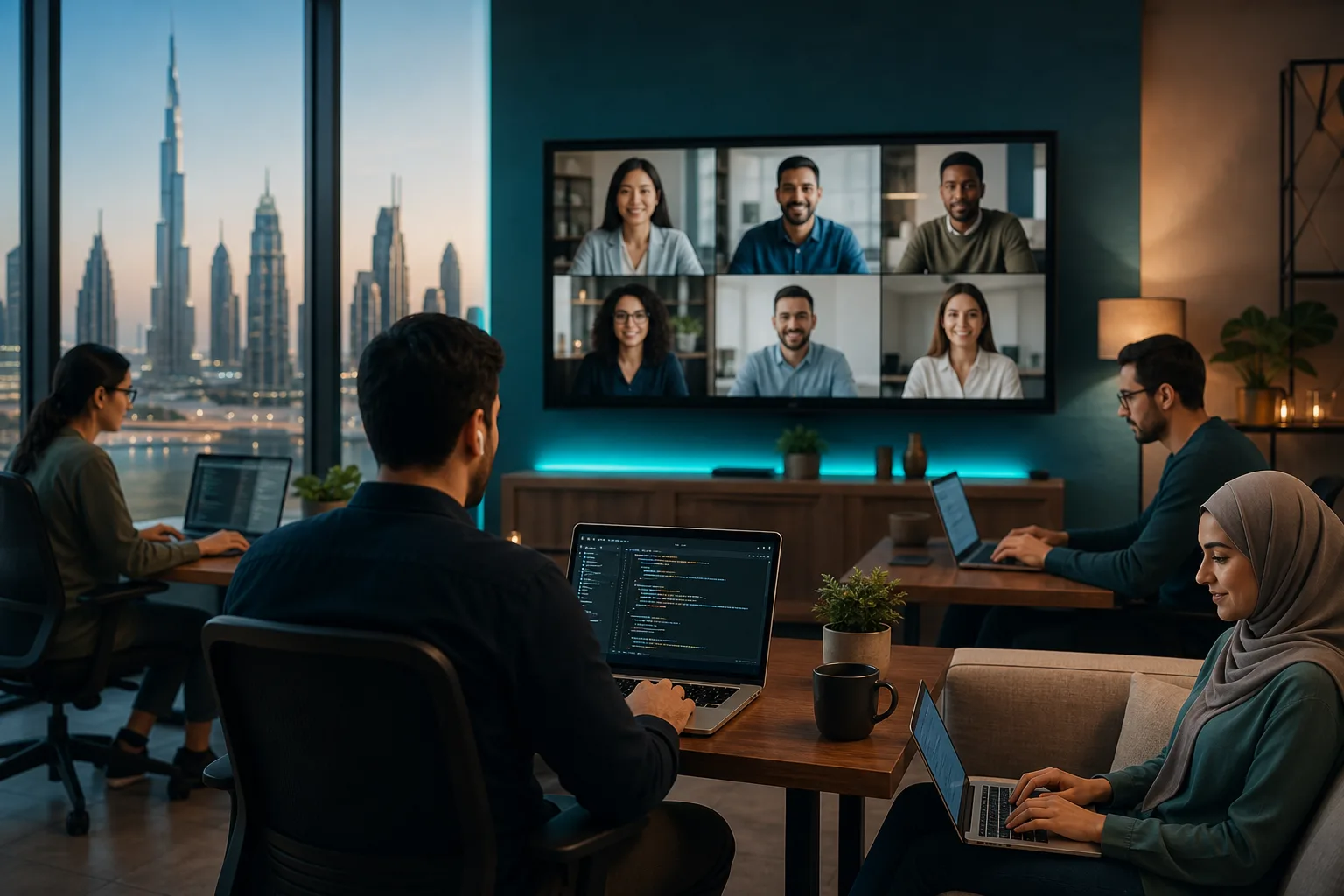 Remote software developers collaborating on enterprise projects from Dubai