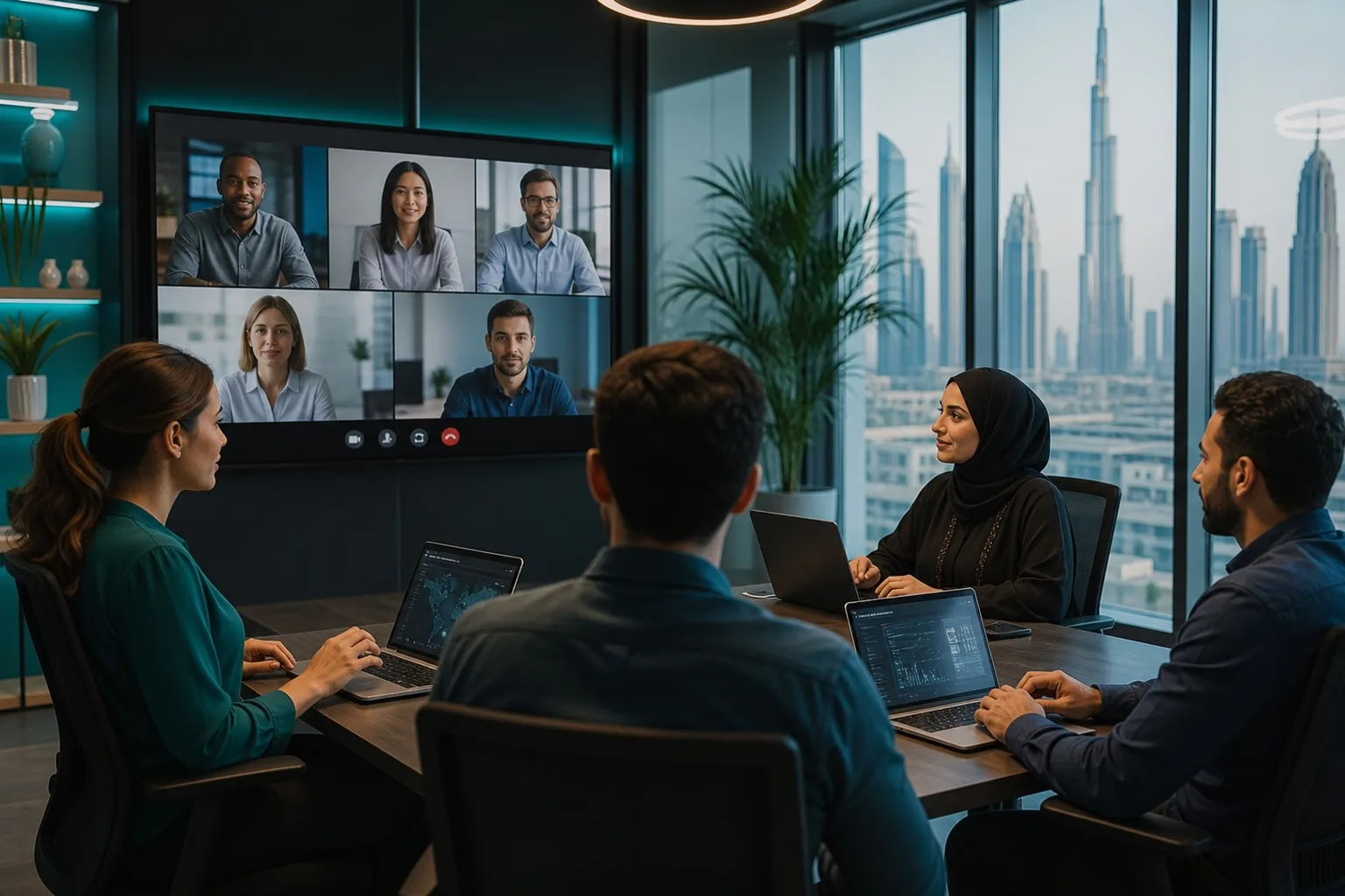 Remote software developers collaborating with global clients from the Dubai office