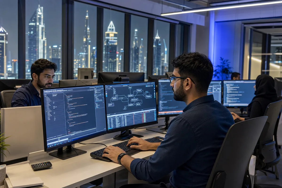 Dedicated software developers building enterprise applications at Techanic Infotech Dubai