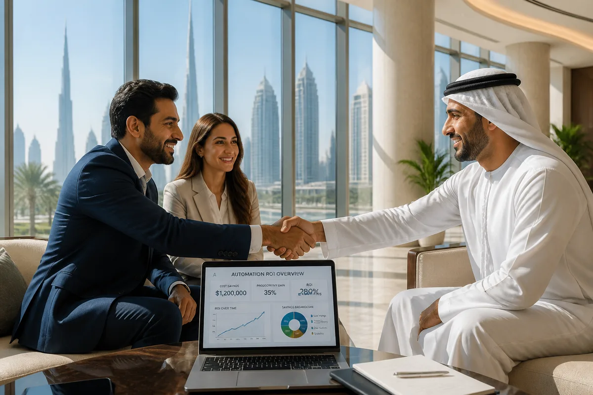 AI automation engineers designing a workflow for a Dubai business