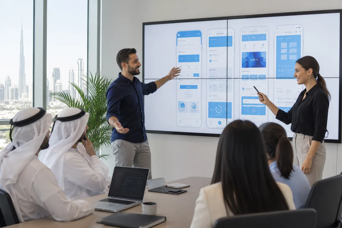 Frontend engineers building a responsive user interface for a Dubai business