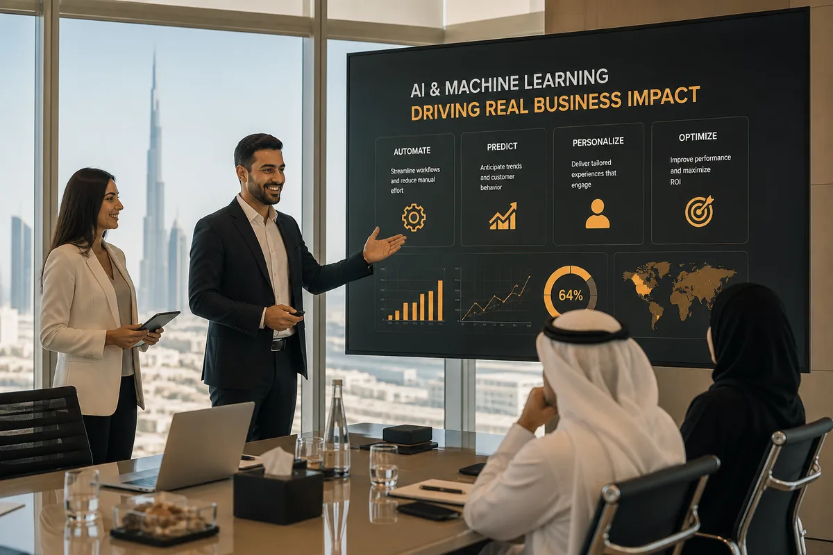 Machine learning engineers reviewing model performance for a Dubai business
