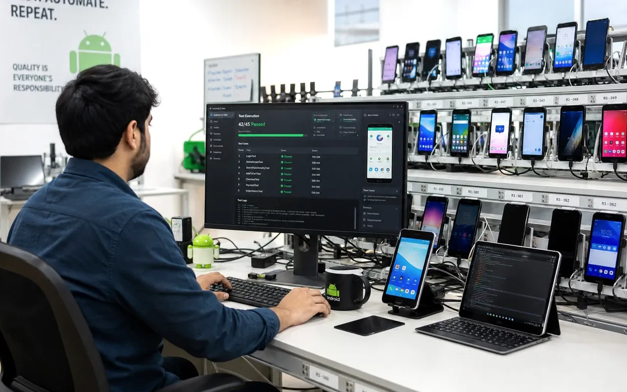 Mobile app QA experts planning test strategy and automation framework in Dubai