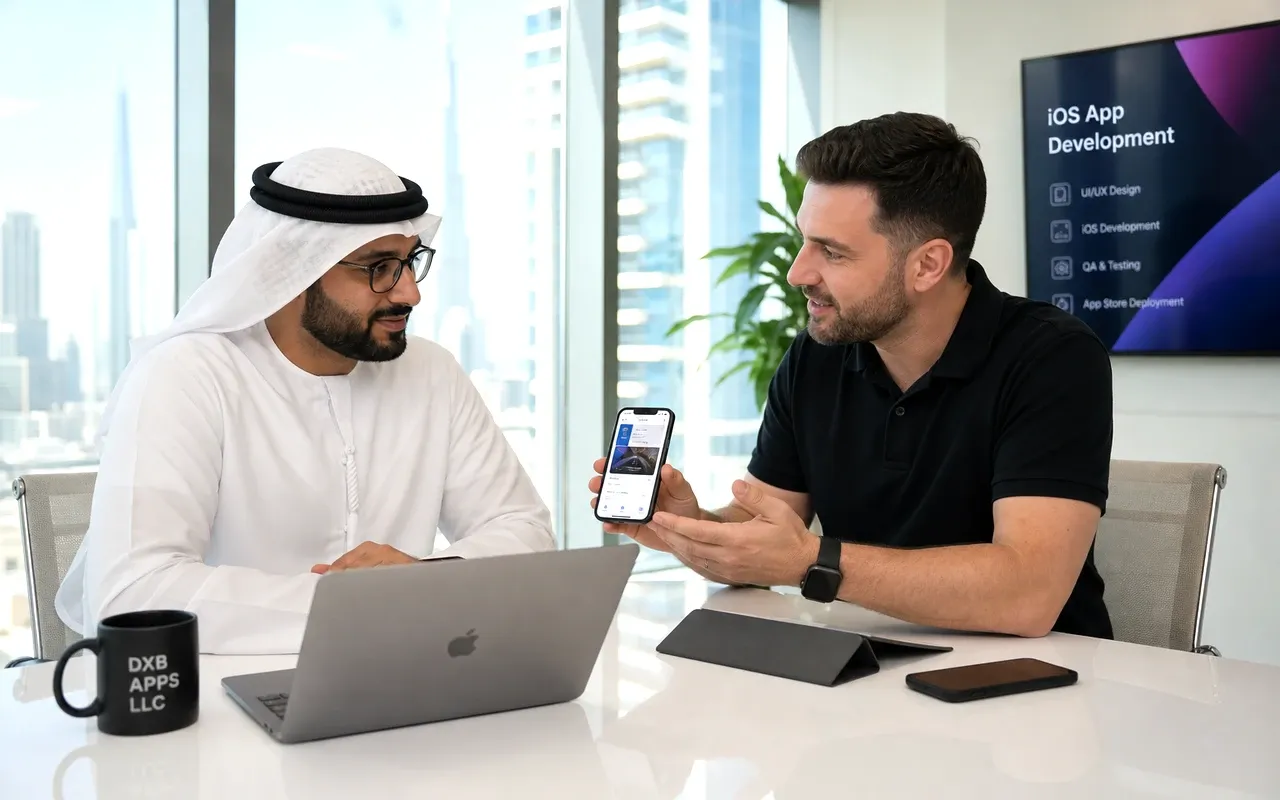 Mobile UI/UX design consultation with product designers reviewing app prototypes