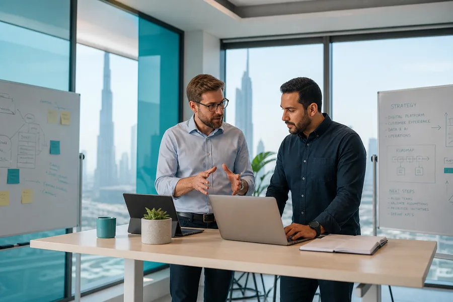 Experienced software consultants advising businesses in Dubai