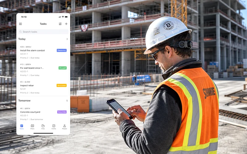 Fieldwire inspired construction software app preview