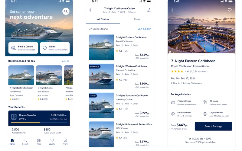 Expedia Cruises inspired cruise booking app preview